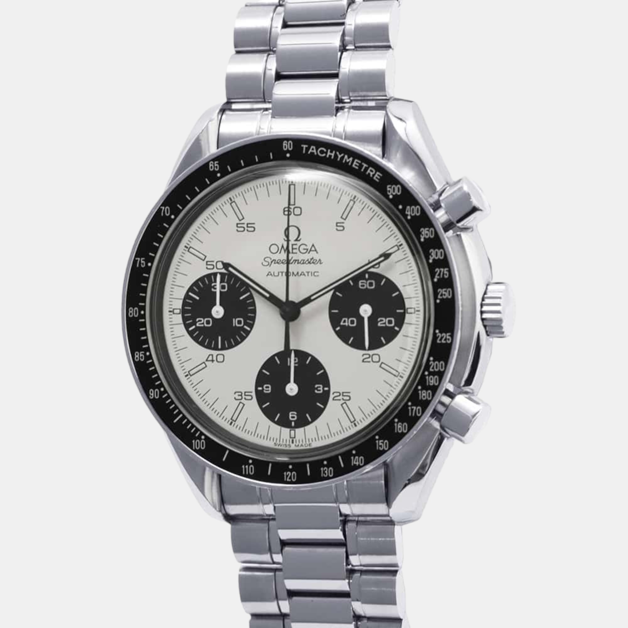 Omega white stainless steel speedmaster automatic men's wristwatch 39 mm