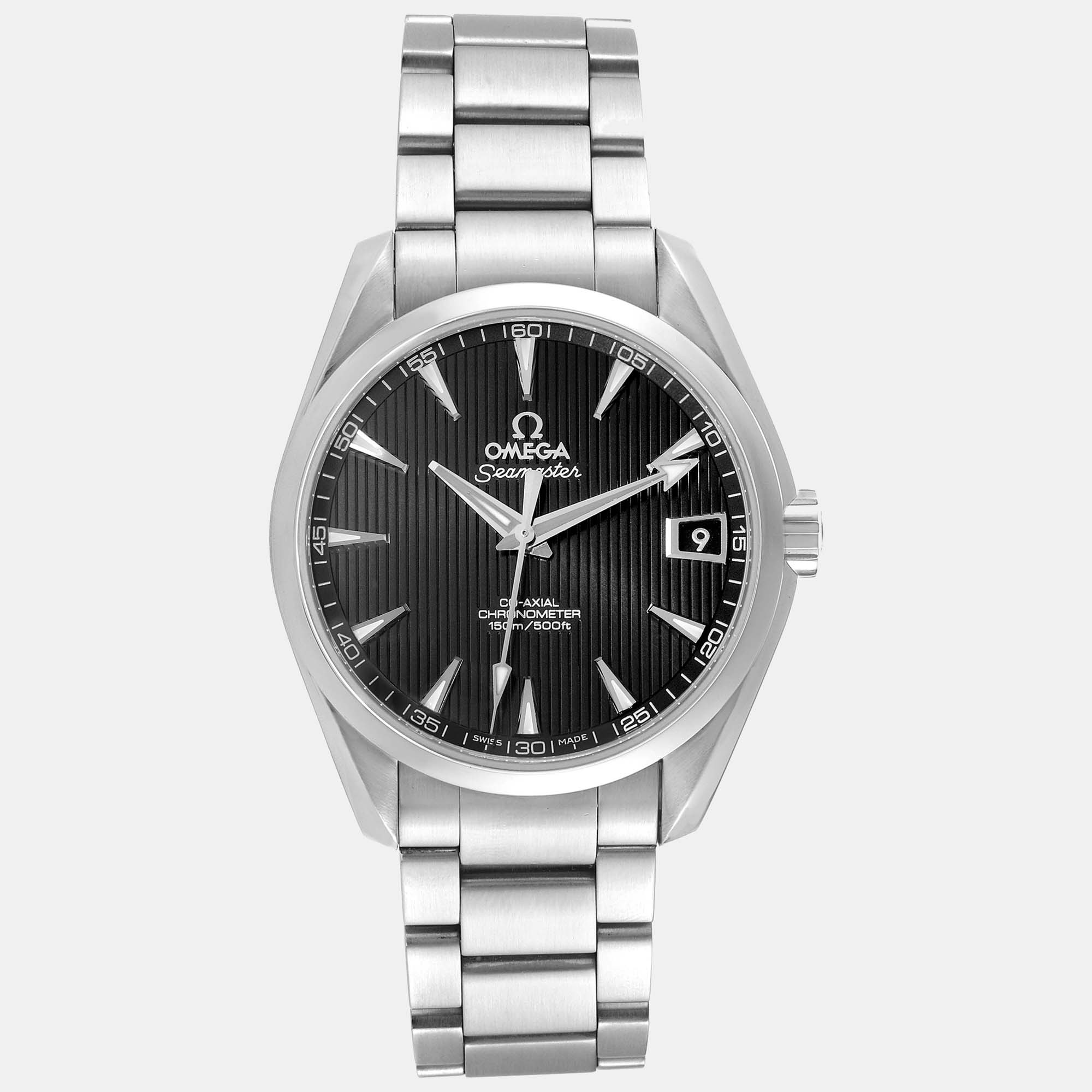 Omega black stainless steel seamaster aqua terra 231.10.39.21.01.001 automatic men's wristwatch 39 mm