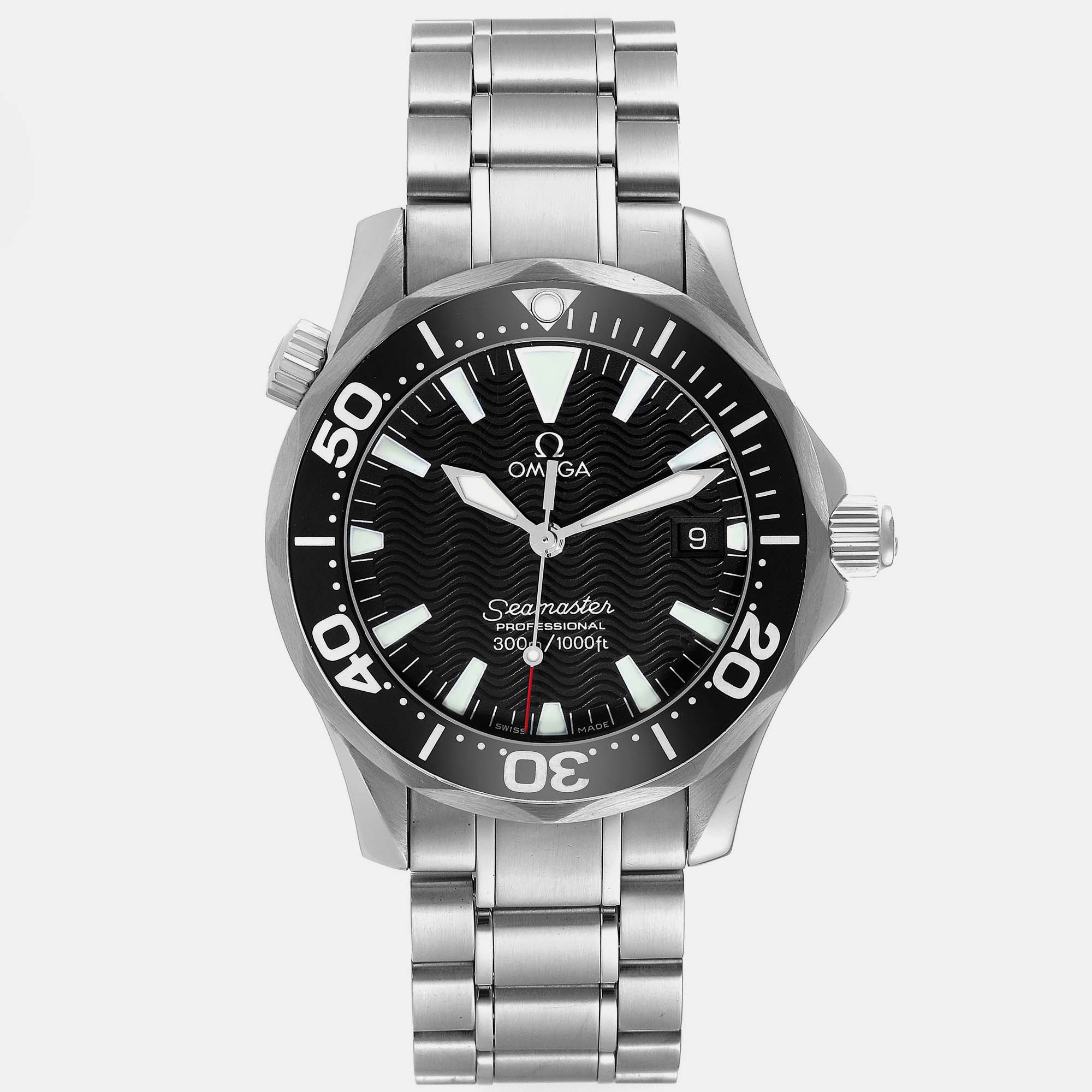 Omega black stainless steel seamaster 2262.50.00 quartz men's wristwatch 36 mm