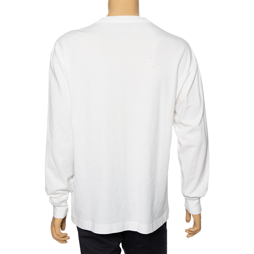 Palm Angels White Cotton Logo Printed Detail Long Sleeve Crewneck T-Shirt L