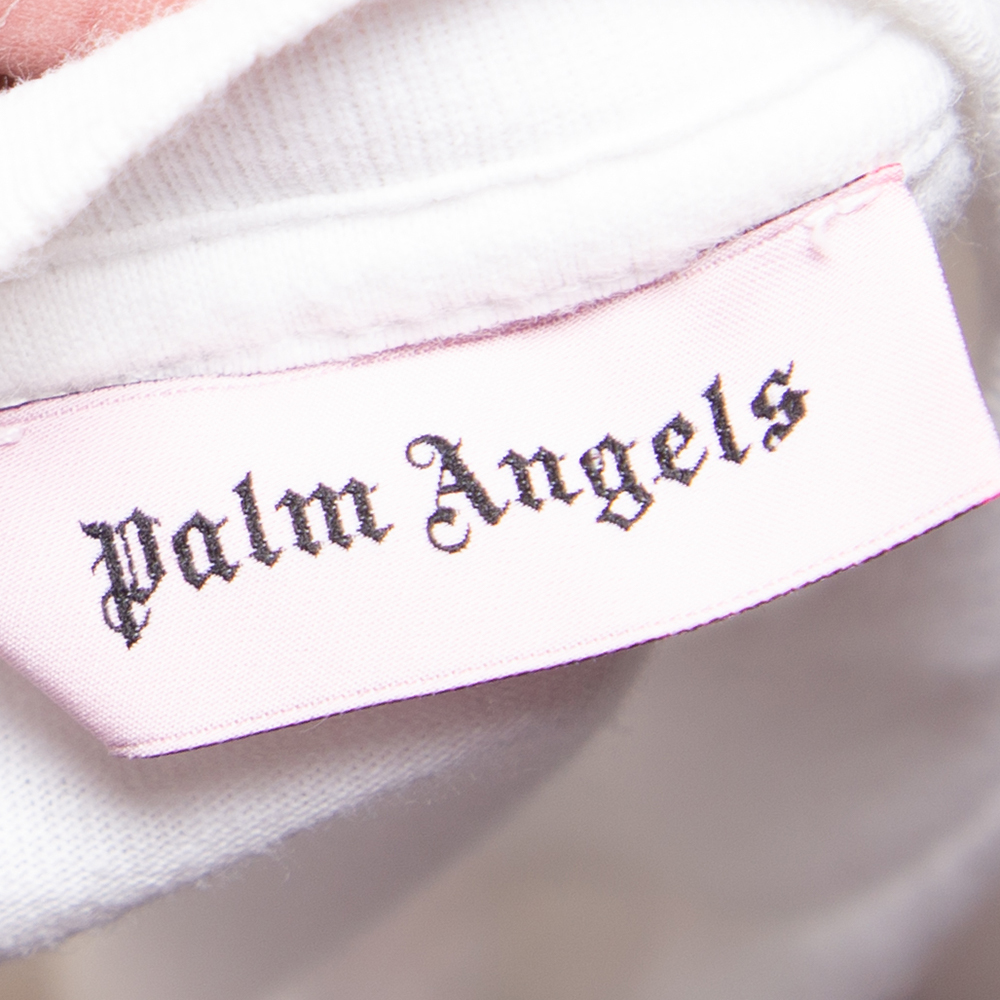 Palm Angels White Cotton Logo Printed Detail Long Sleeve Crewneck T-Shirt L