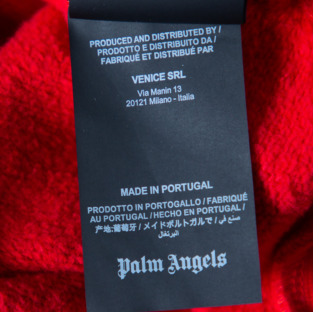 Palm Angels Red Cotton Logo Printed Hoodie M