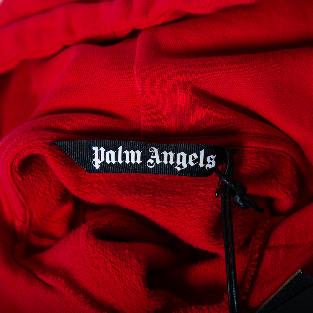 Palm Angels Red Cotton Logo Printed Hoodie M