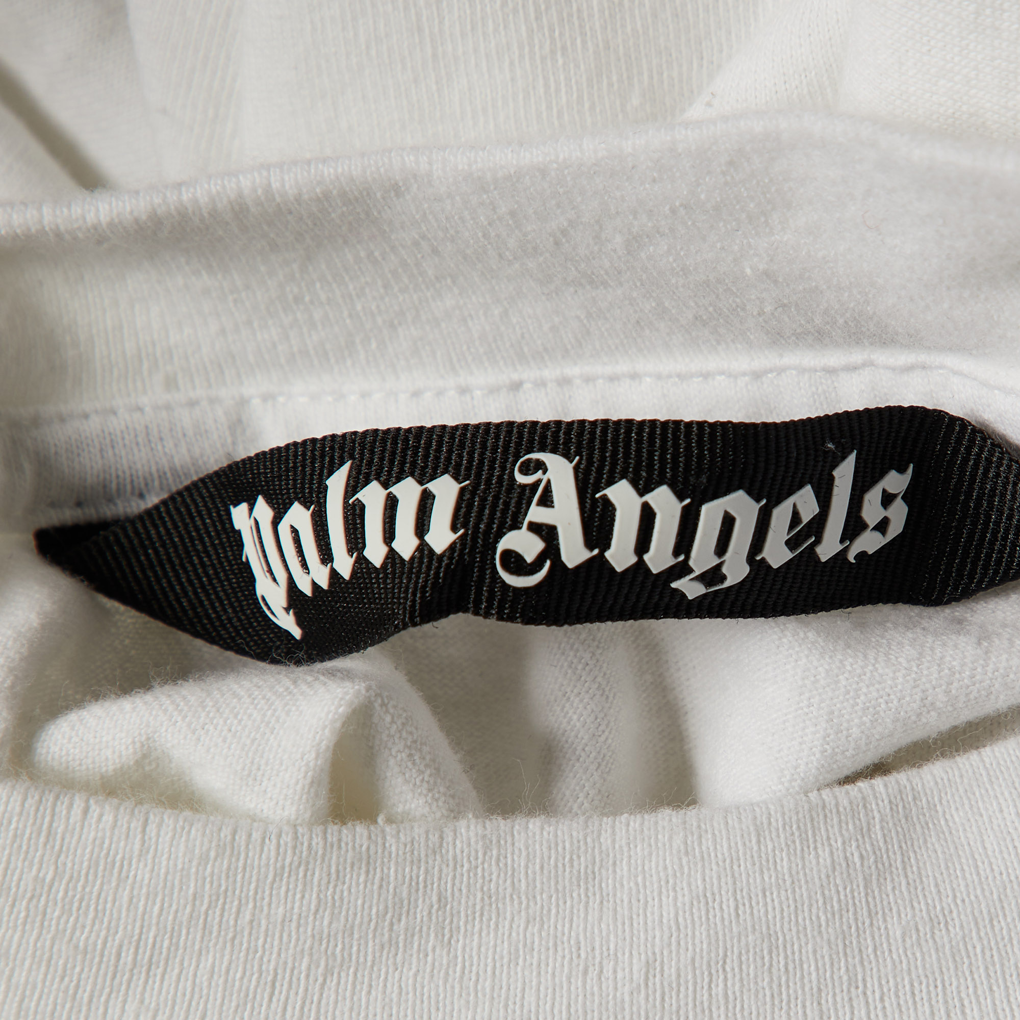 Palm Angels White Palm Sprayed Logo Printed Cotton Knit Crew Neck T-Shirt S