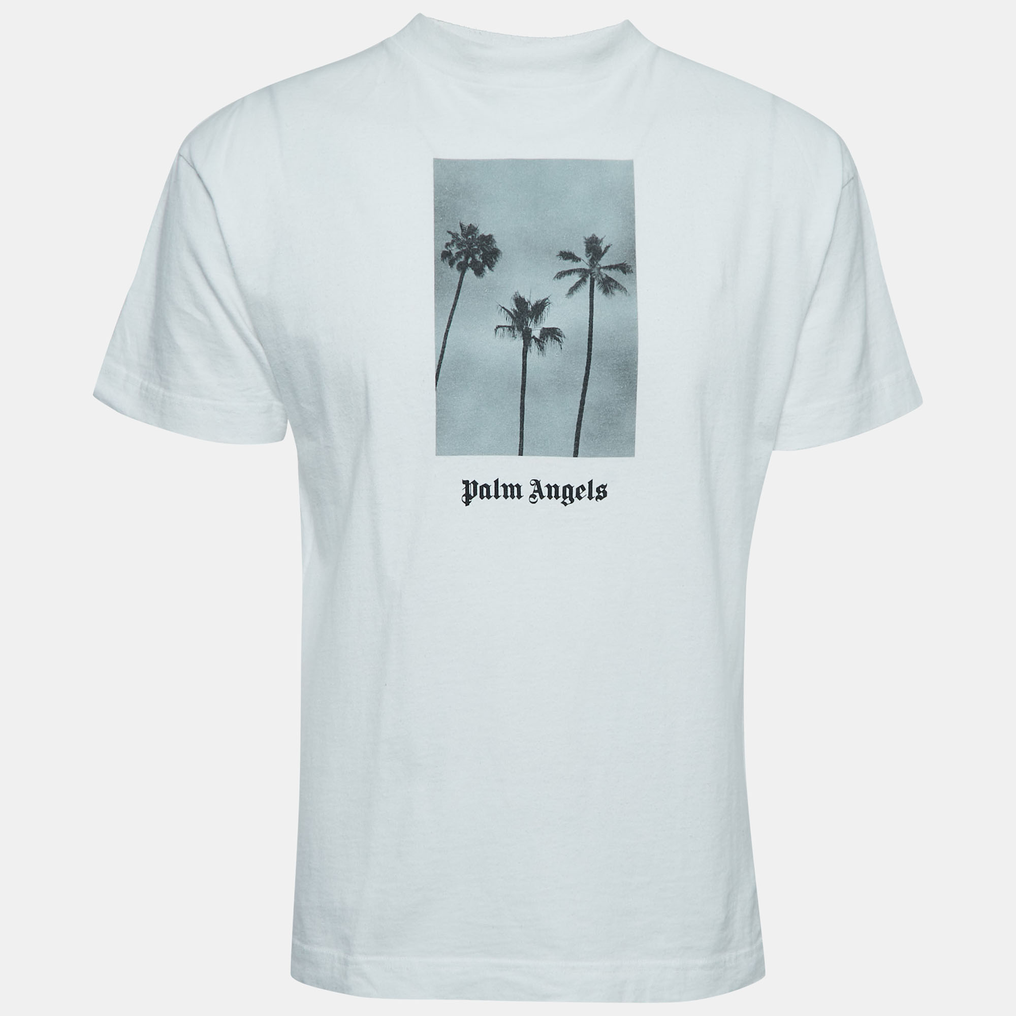 Palm Angels White Palms Boulevard Print Cotton Crew Neck T-Shirt S