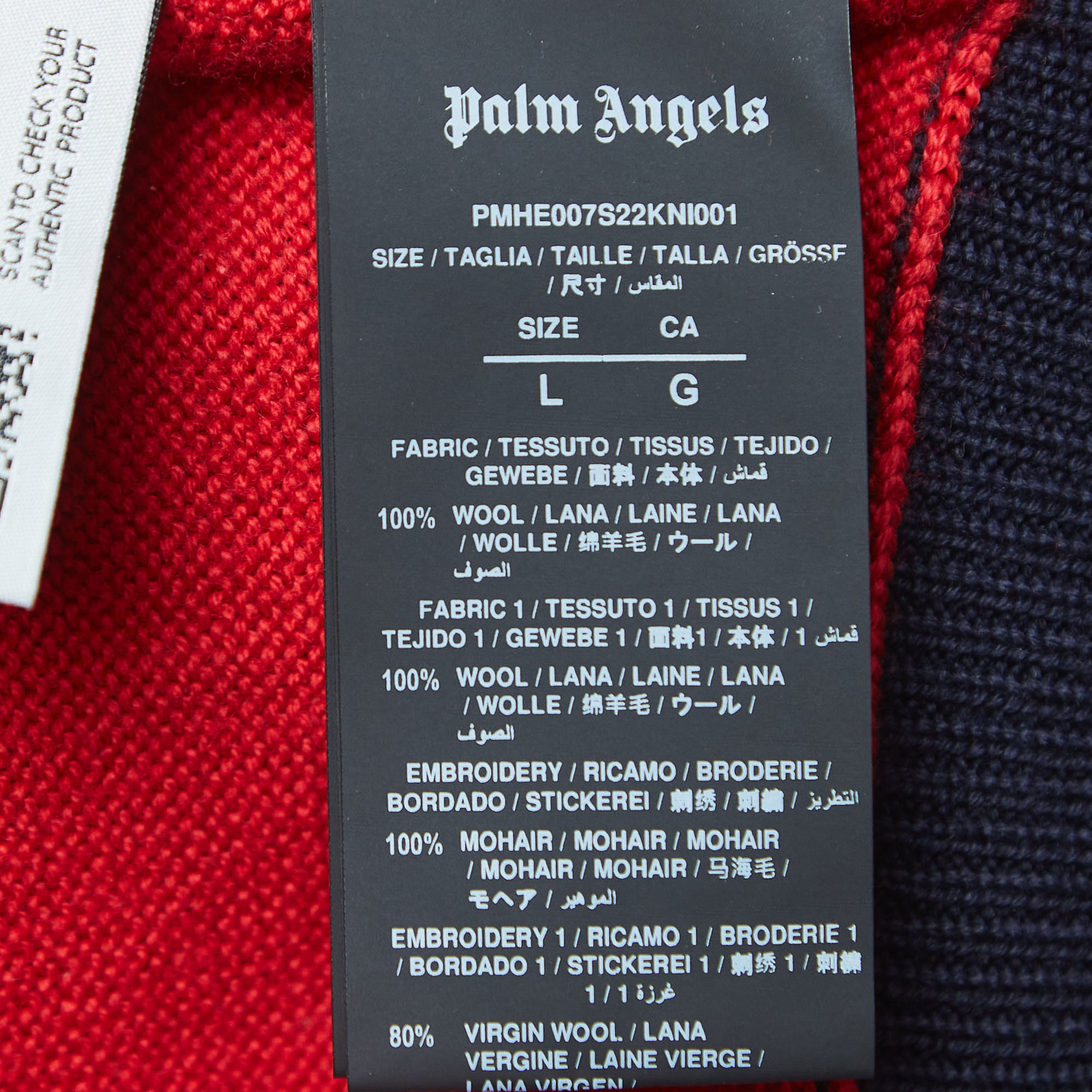 Palm Angels Red/Blue Striped Wool Teddy Sweater L