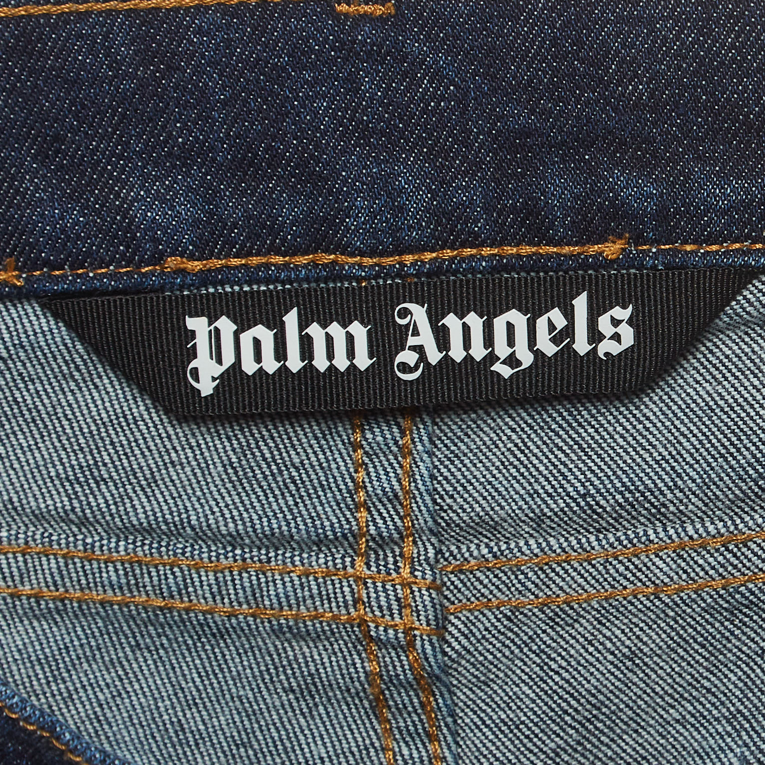 Palm Angels Blue Denim Logo Print Straight-Leg Jeans M Waist 32''