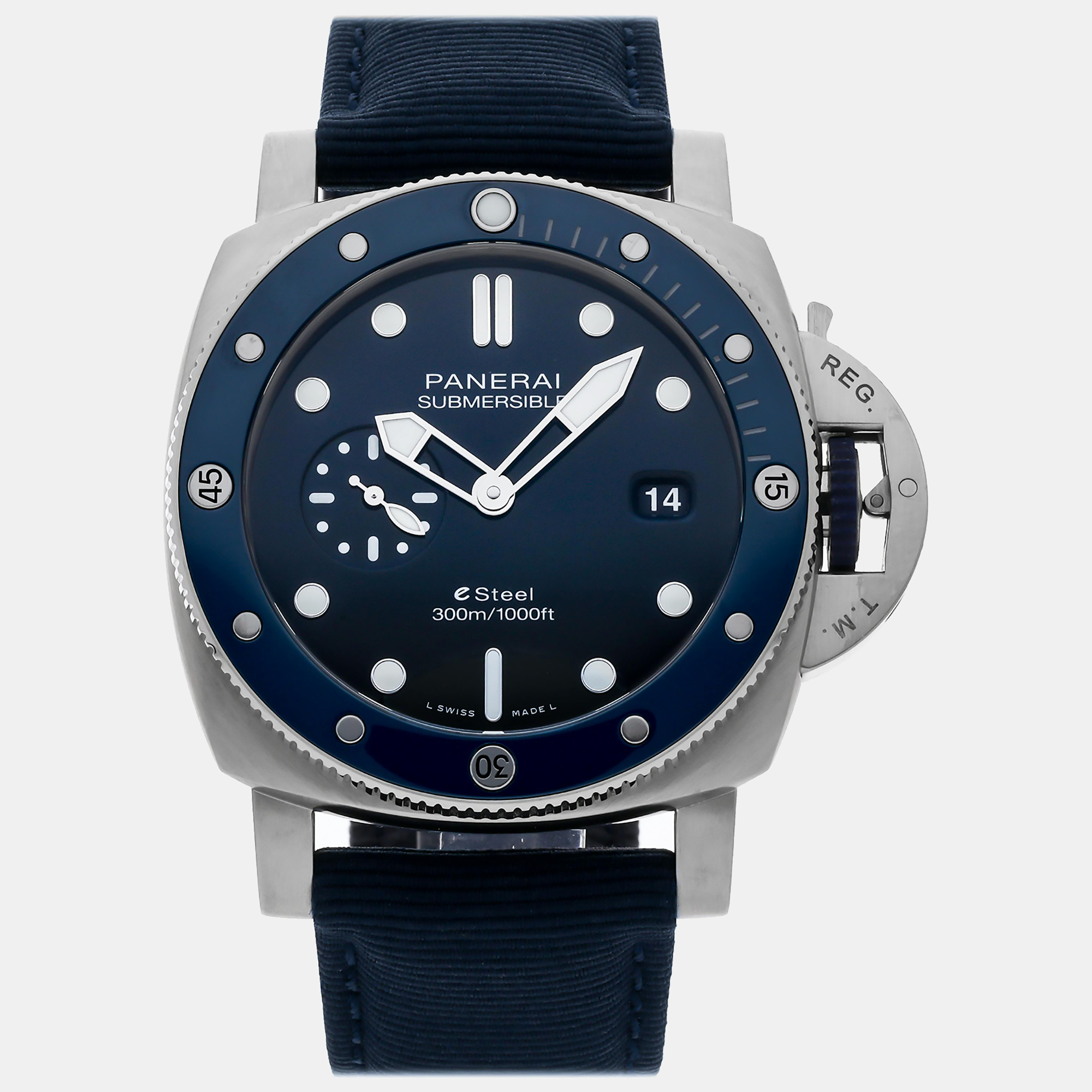 Panerai blue stainless steel submersible pam01289 automatic men's wristwatch 44 mm