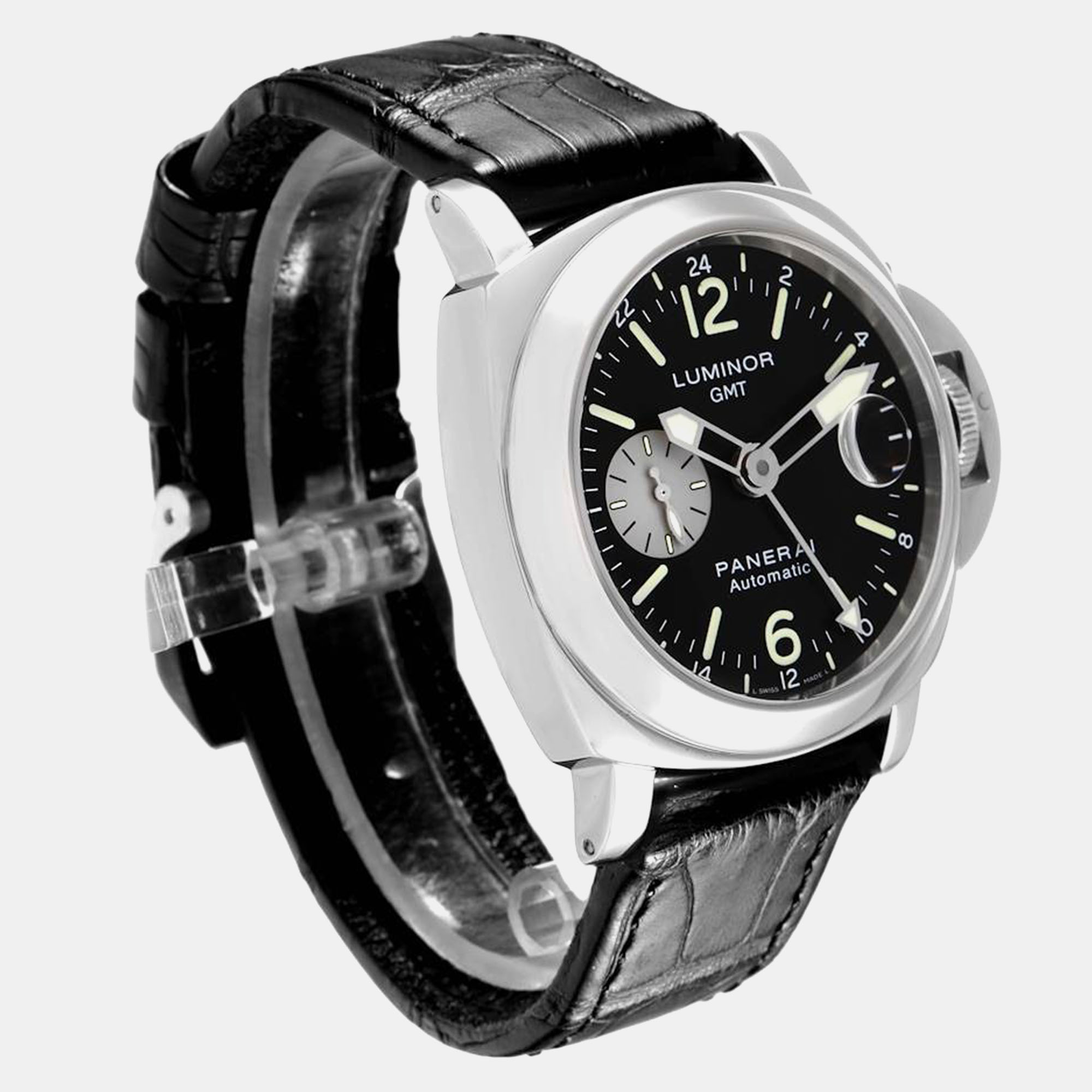 Panerai Black Stainless Steel Luminor Automatic Men's Wristwatch 44 Mm