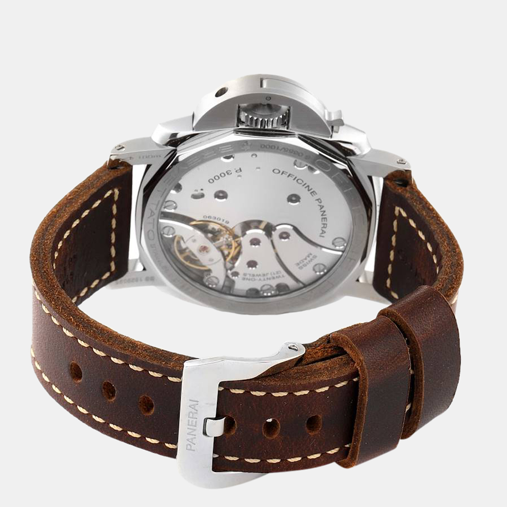 Panerai Brown Stainless Steel Luminor Marina PAM00663 Manual Winding Men's Wristwatch 47 Mm