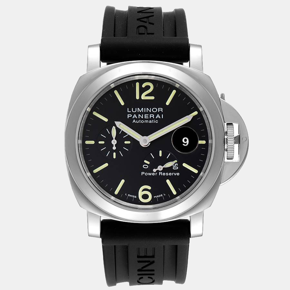 Panerai Black Stainless Steel Luminor Power Reserve PAM01090 Automatic Men's Wristwatch 44 Mm