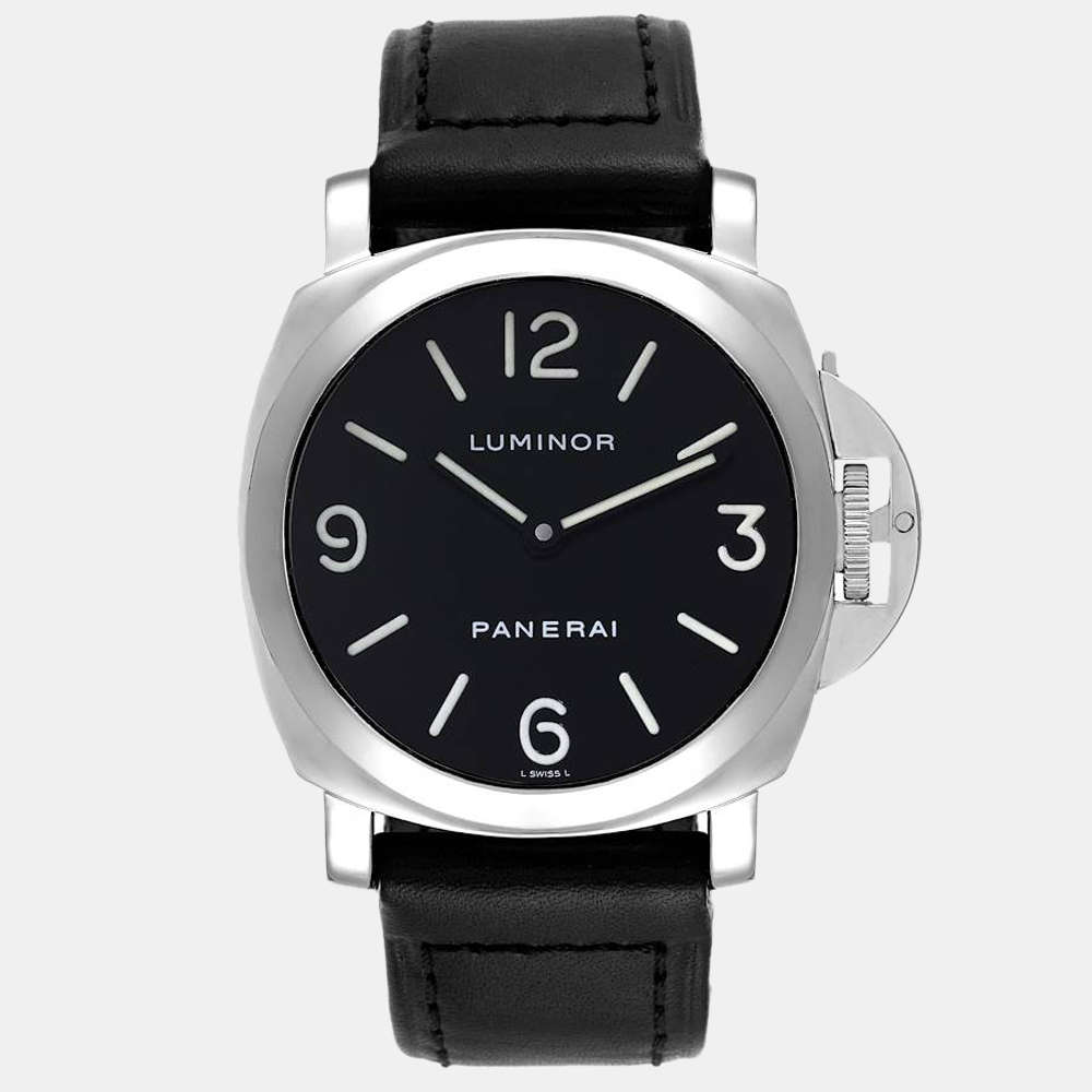 Panerai black stainless steel luminor pam00002 manual winding men's wristwatch 44 mm