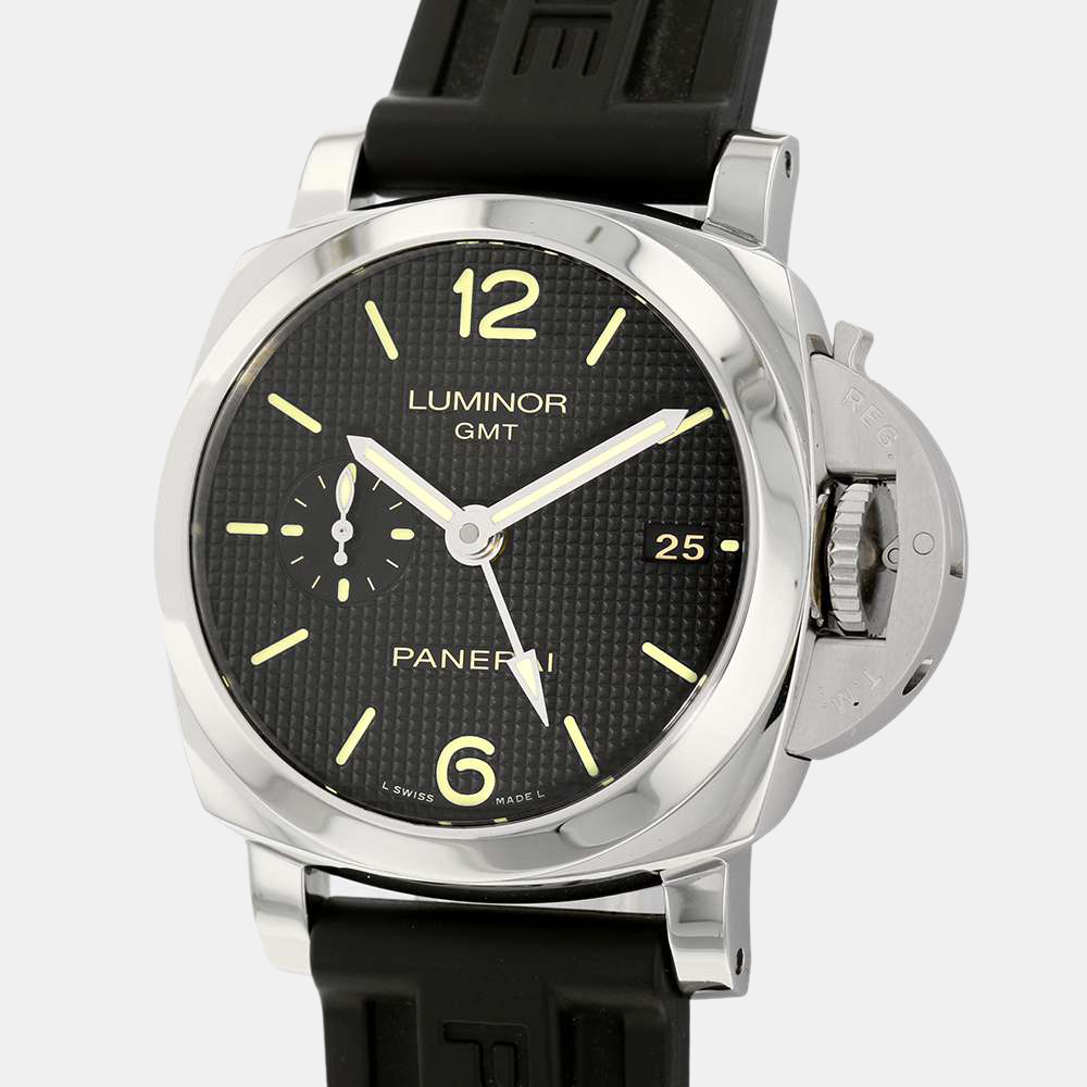 Panerai Black Stainless Steel Luminor Power Reserve PAM00090 Automatic Men's Wristwatch 44 mm