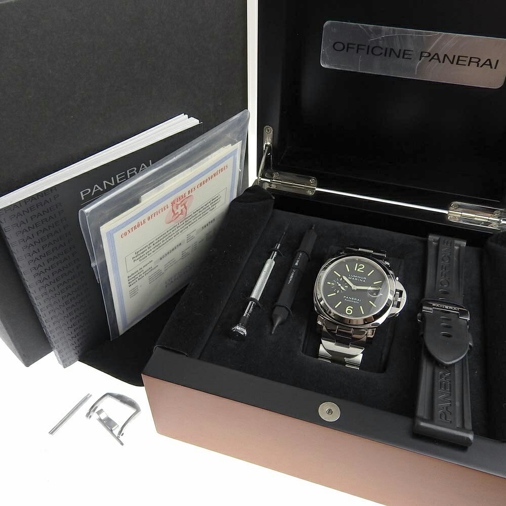 Panerai Black Stainless Steel Luminor Marina PAM00104 Automatic Men's Wristwatch 44 Mm