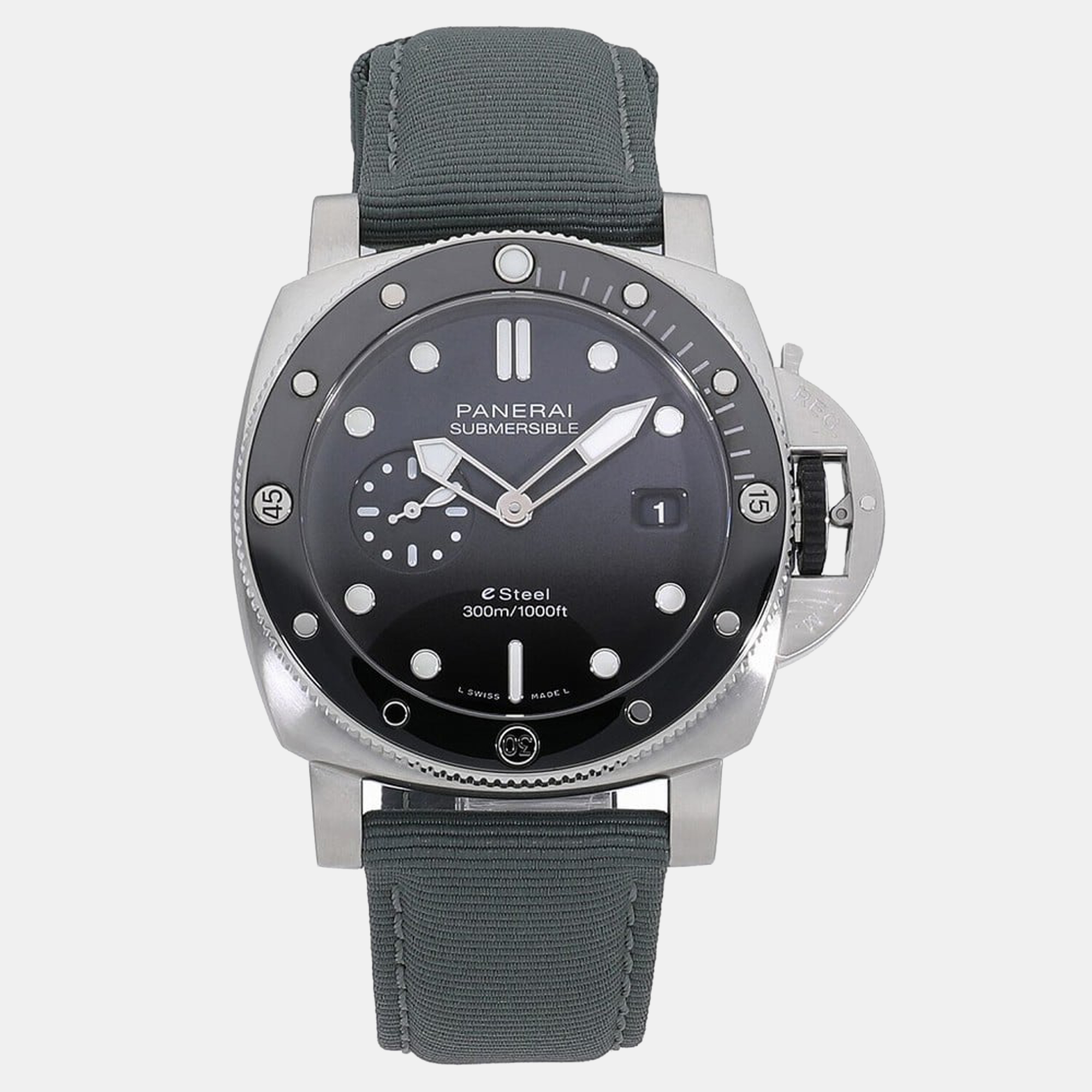 Panerai Black Stainless Steel Submersible Quaranta Quattro ESteel Grigio Roccia PAM01288 Automatic Men's Wristwatch 44 Mm