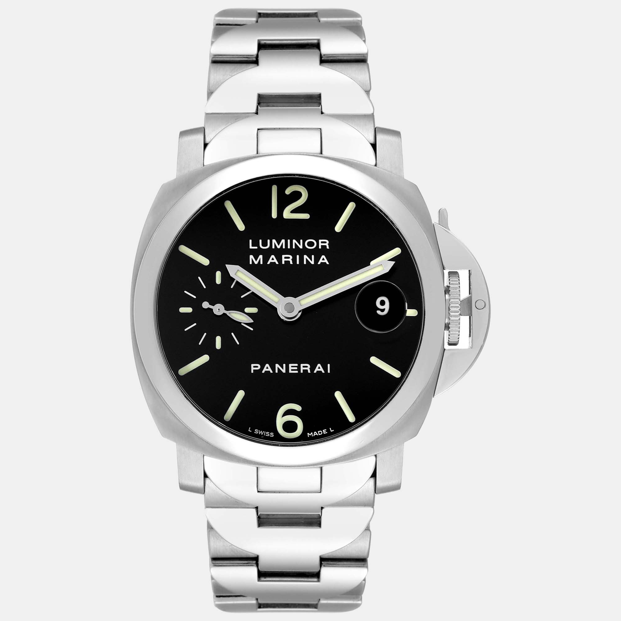 Panerai black stainless steel luminor marina automatic men's wristwatch 40 mm