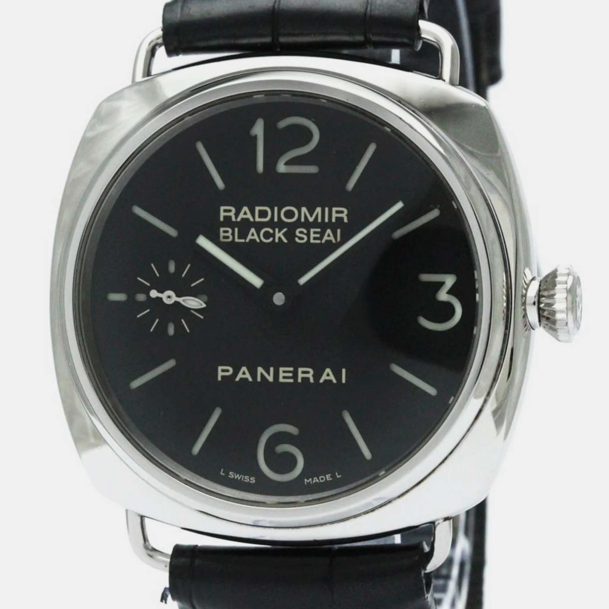 Panerai Black Stainless Steel Radiomir PAM00183 Manual Winding Men's Wristwatch 44 Mm