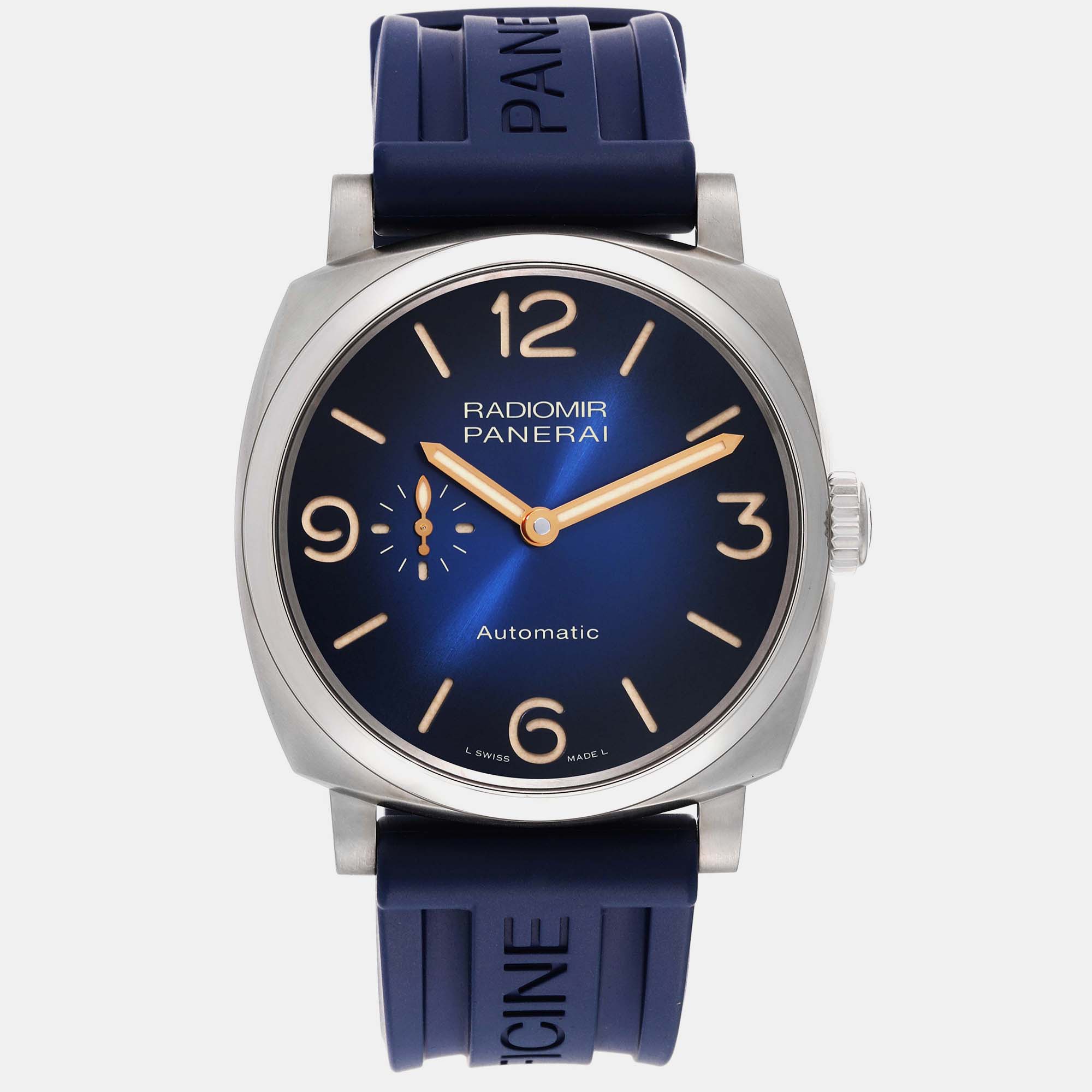 Panerai blue titanium radiomir pam01078 automatic men's wristwatch 45 mm
