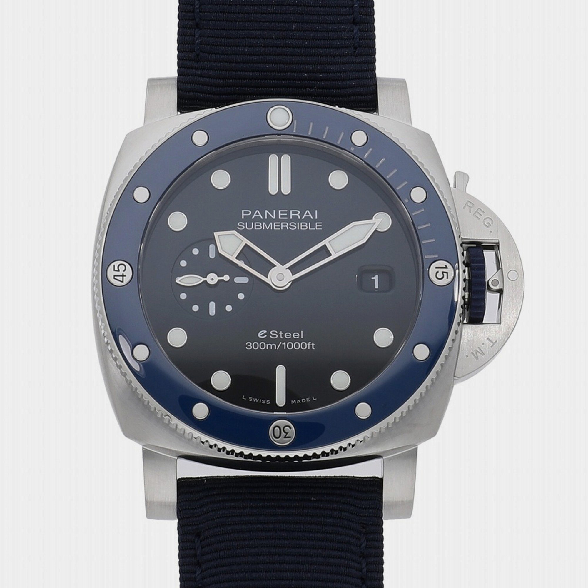Panerai blue stainless steel submersible quaranta quattro esteel pam01289 automatic men's wristwatch 44mm