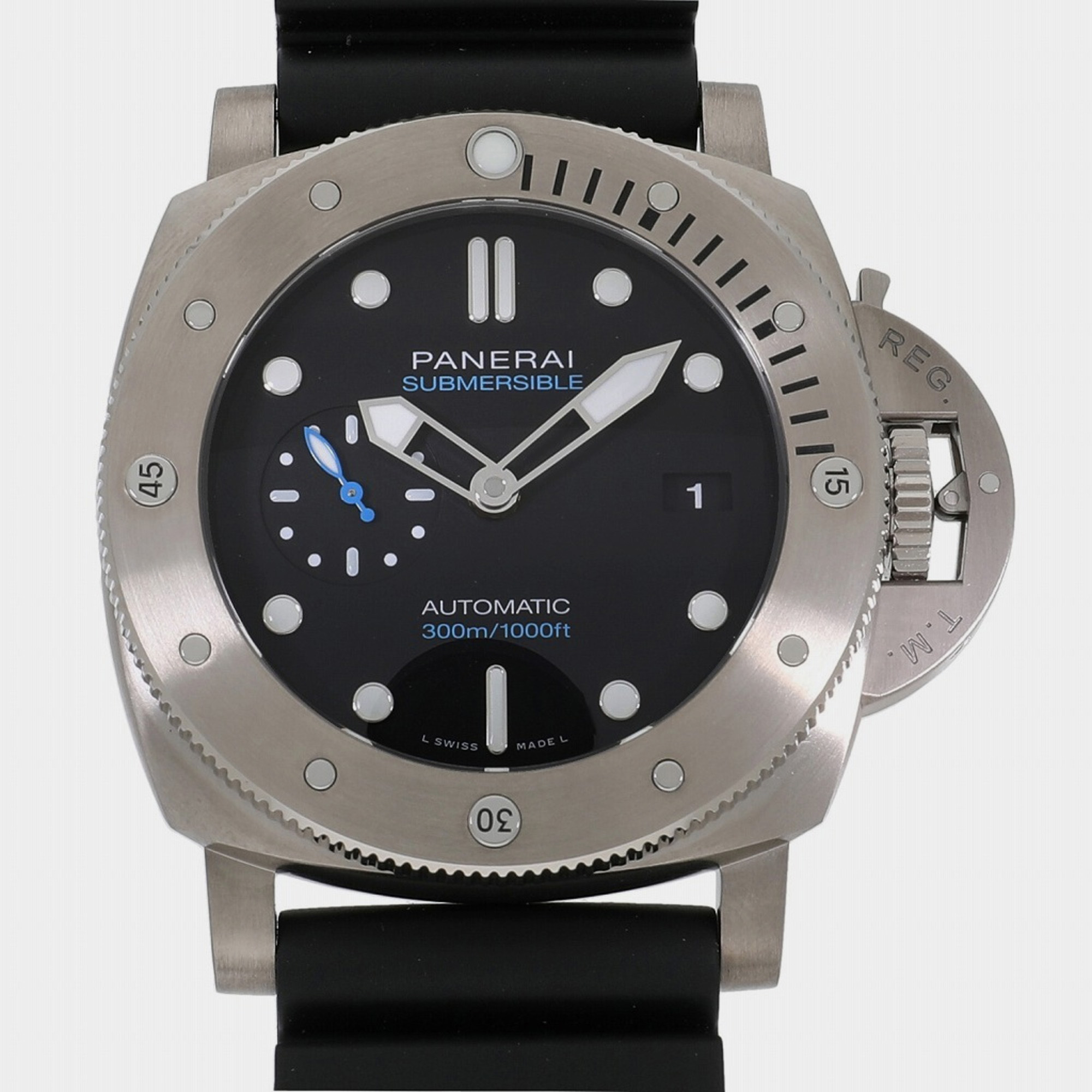 Panerai black titanium submersible pam02305 automatic men's wristwatch 47mm