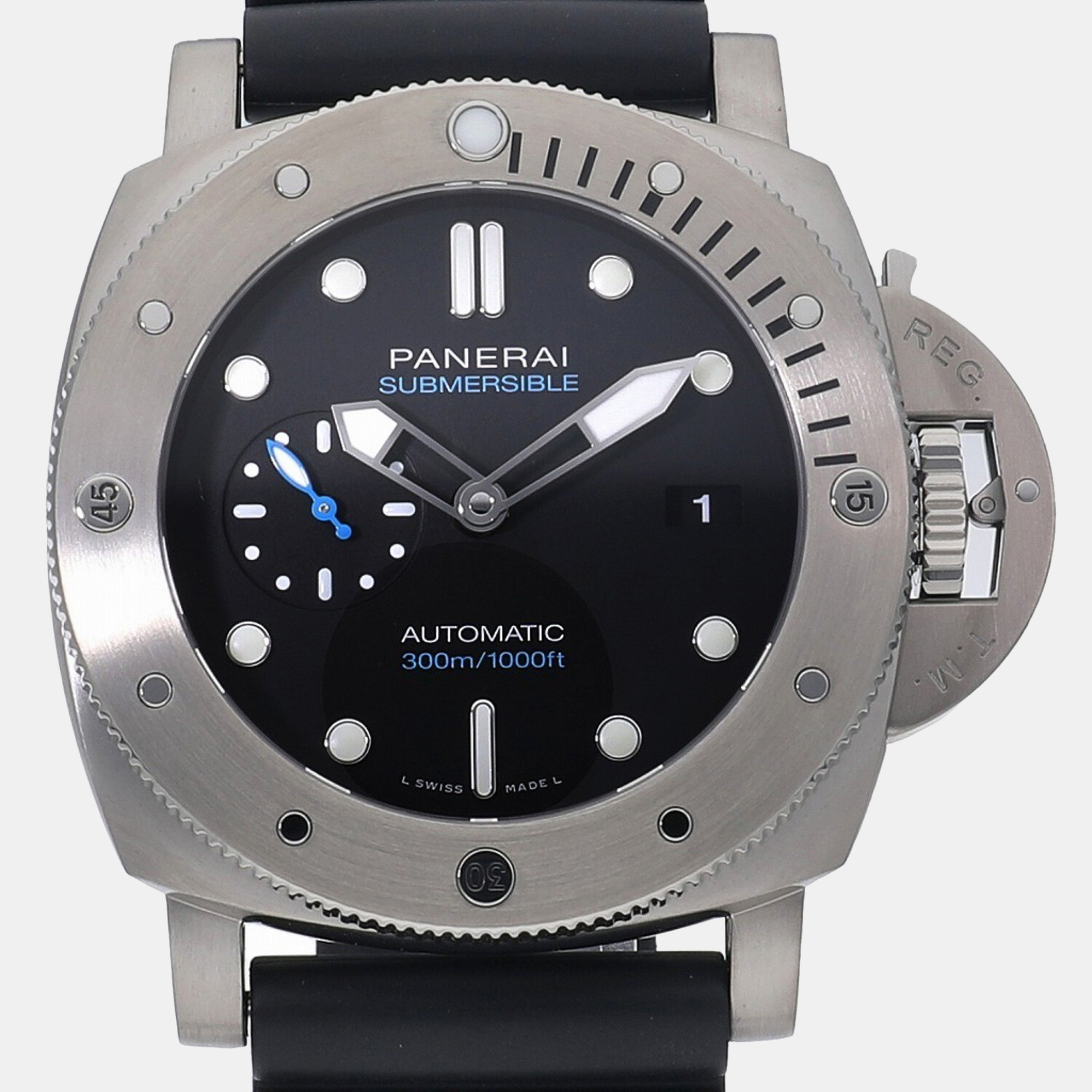 Panerai black titanium luminor submersible pam01305 automatic men's wristwatch 47mm