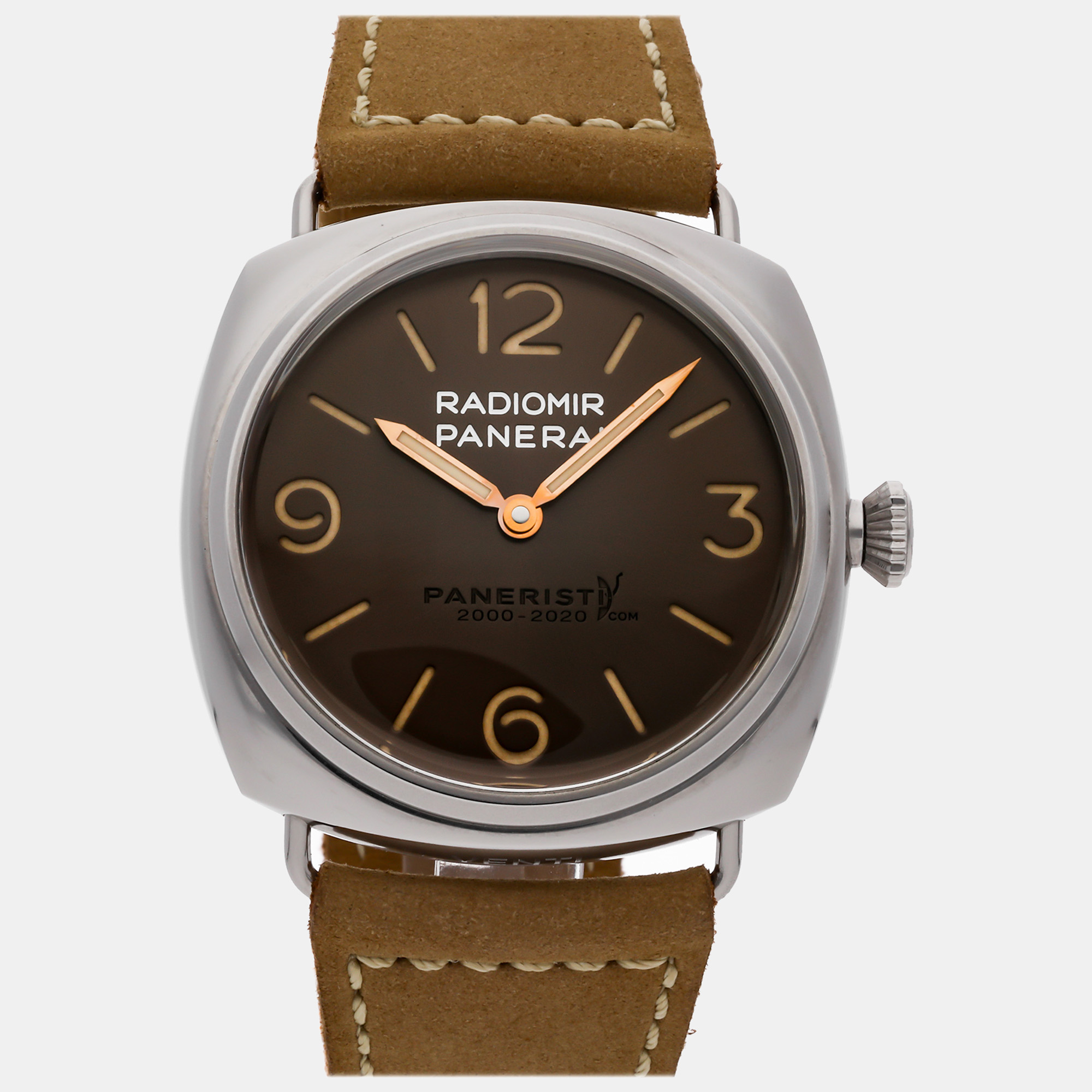 Panerai brown stainless steel radiomir pam02020 manual winding men's wristwatch 45 mm