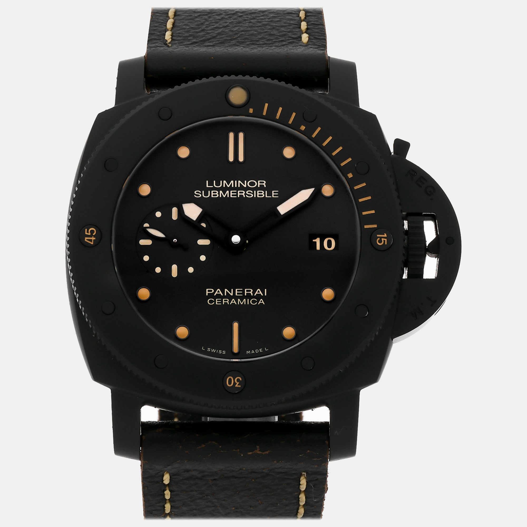 Panerai black ceramic luminor automatic men's wristwatch 47 mm