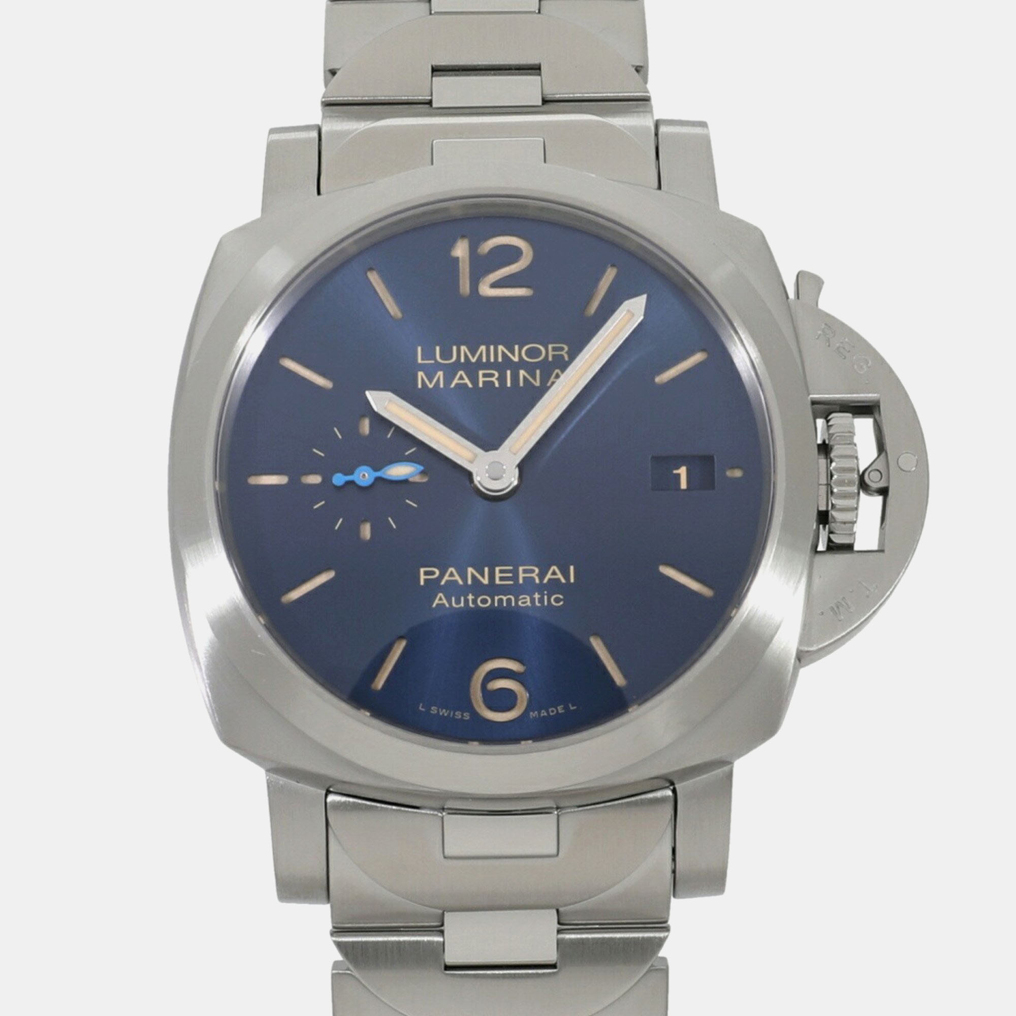 Panerai blue stainless steel luminor pam01028 automatic men's wristwatch 42 mm