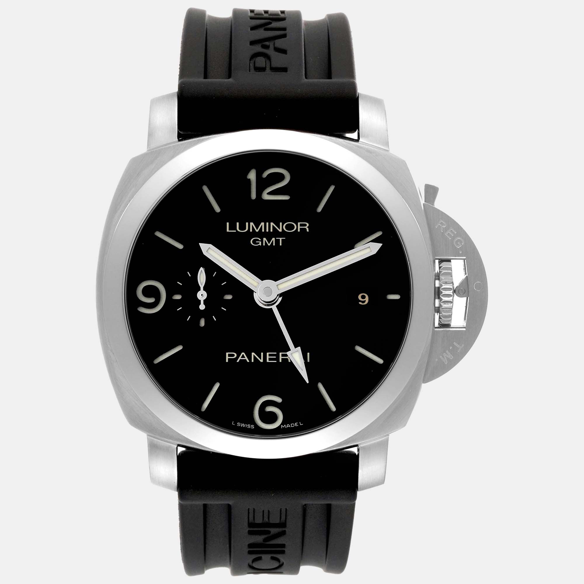 Panerai black stainless steel luminor pam00320 automatic men's wristwatch 44 mm