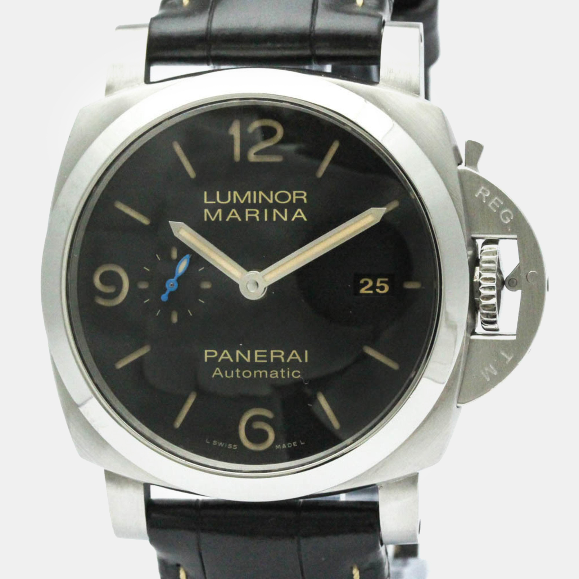 Panerai black stainless steel luminor marina automatic men's wristwatch 44 mm