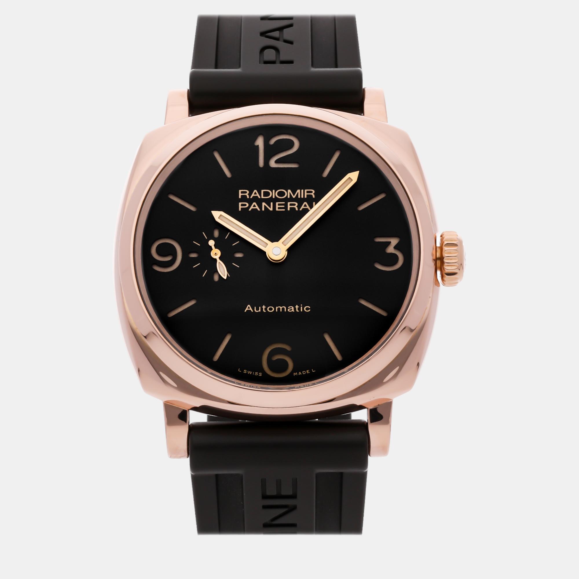 Panerai brown 18k rose gold radiomir pam00573 automatic men's wristwatch 45 mm