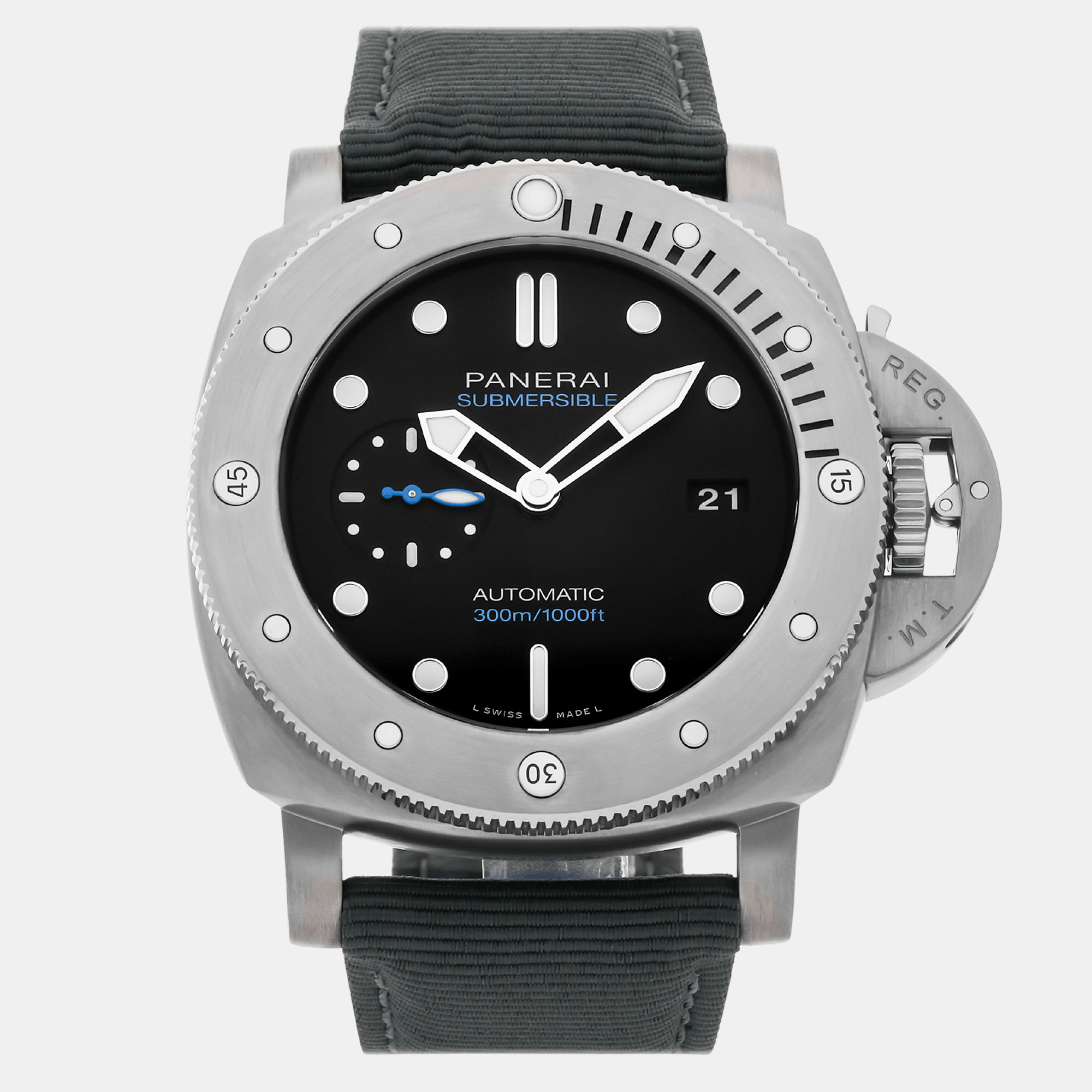 Panerai black titanium submersible pam02305 automatic men's wristwatch 47 mm