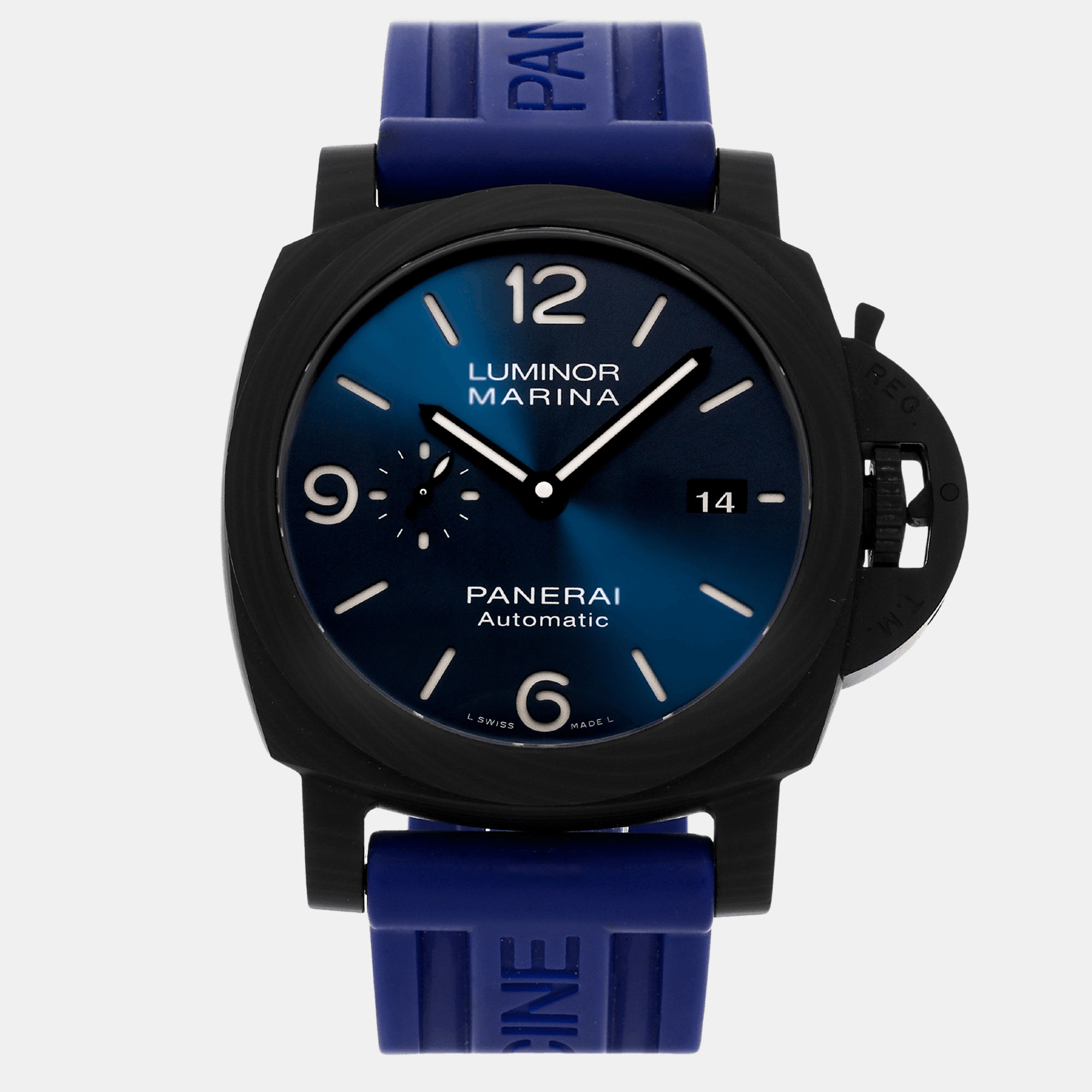 Panerai black carbon fiber luminor marina automatic men's wristwatch 44 mm