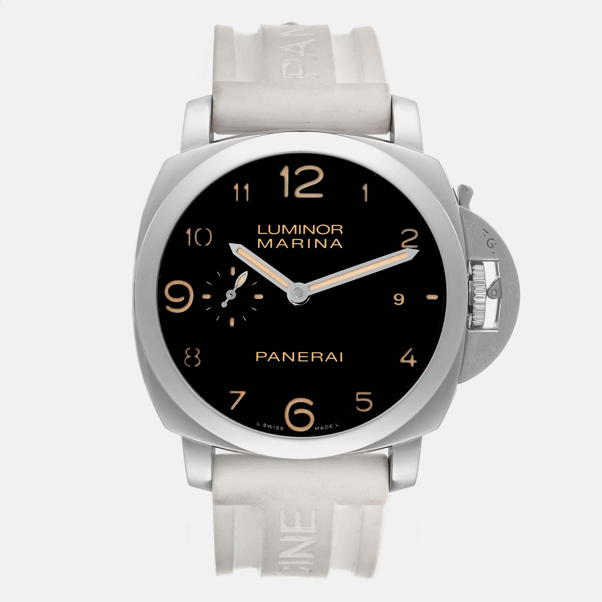 Panerai black stainless steel luminor marina  automatic men's wristwatch 44 mm
