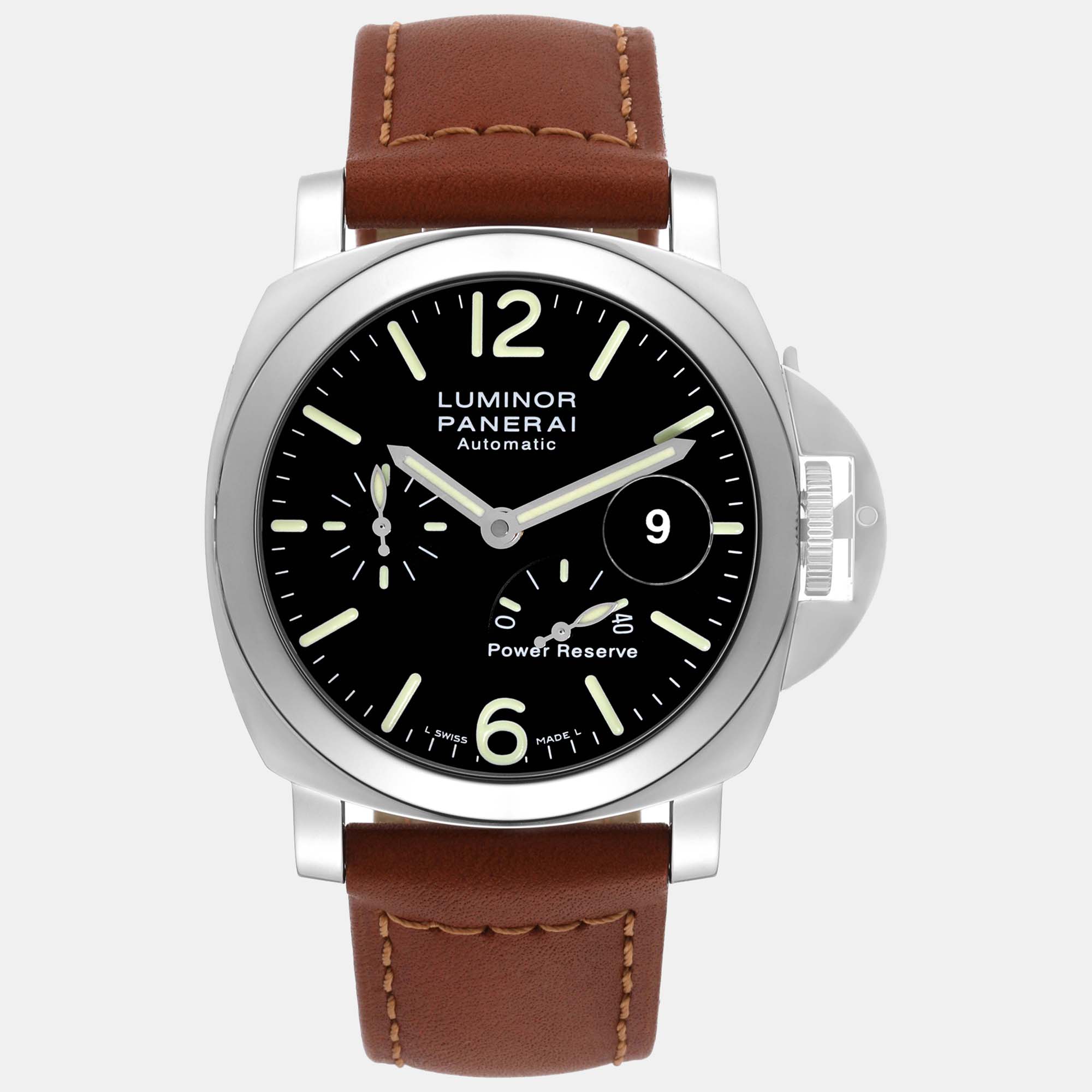 Panerai black stainless steel luminor pam00090 automatic men's wristwatch 44 mm