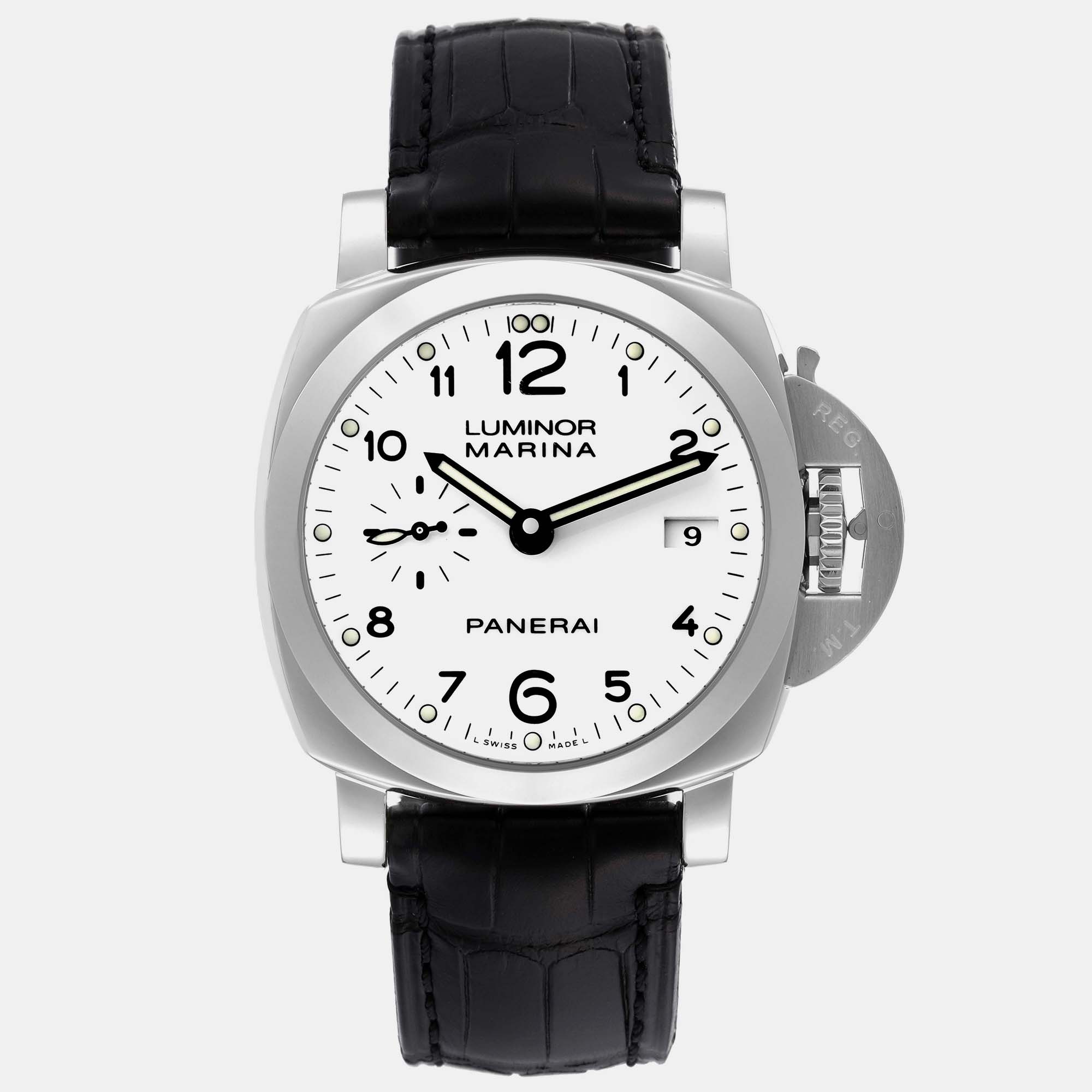 Panerai white stainless steel luminor marina pam00523 automatic men's wristwatch 42 mm