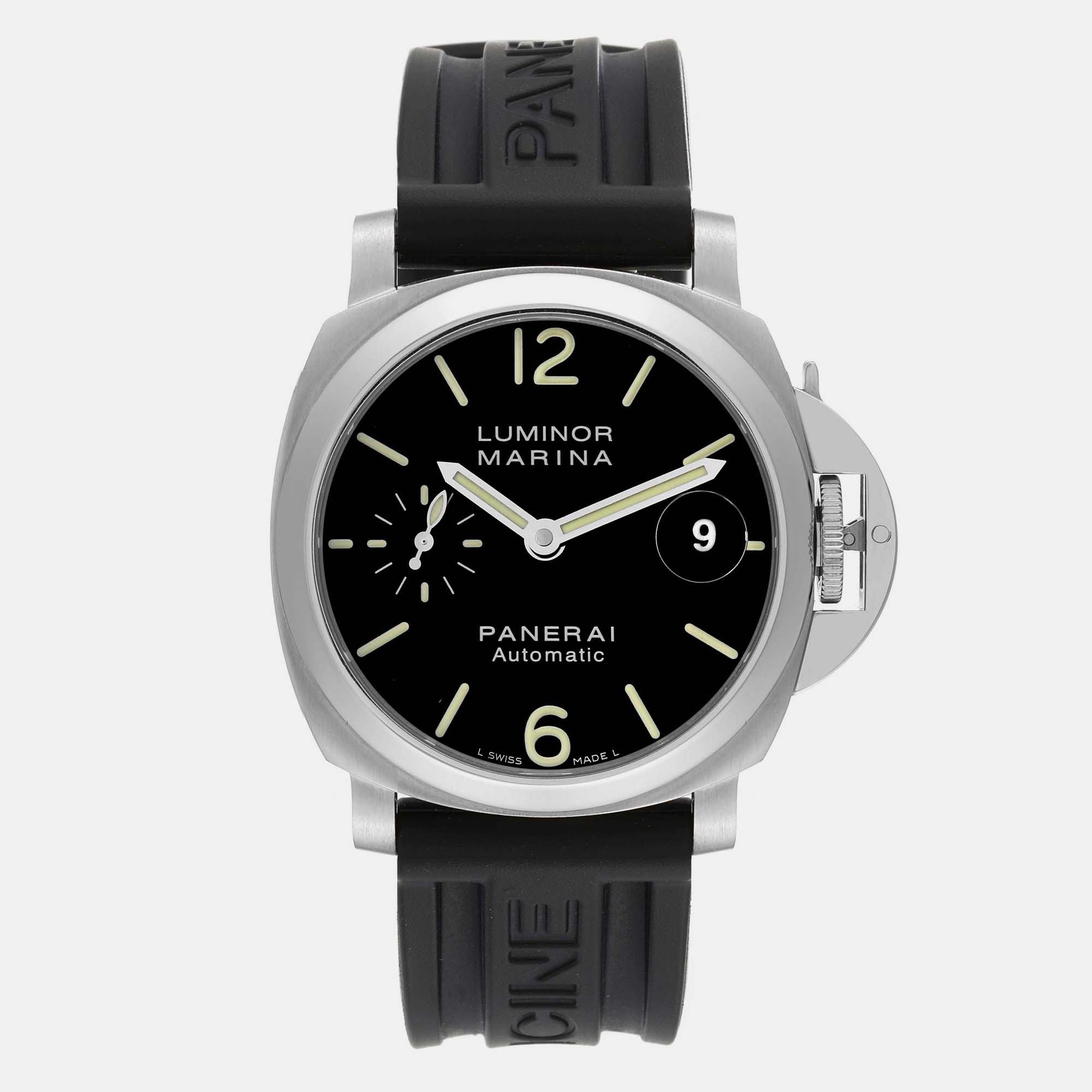 Panerai black stainless steel luminor marina pam00048 automatic men's wristwatch 40 mm