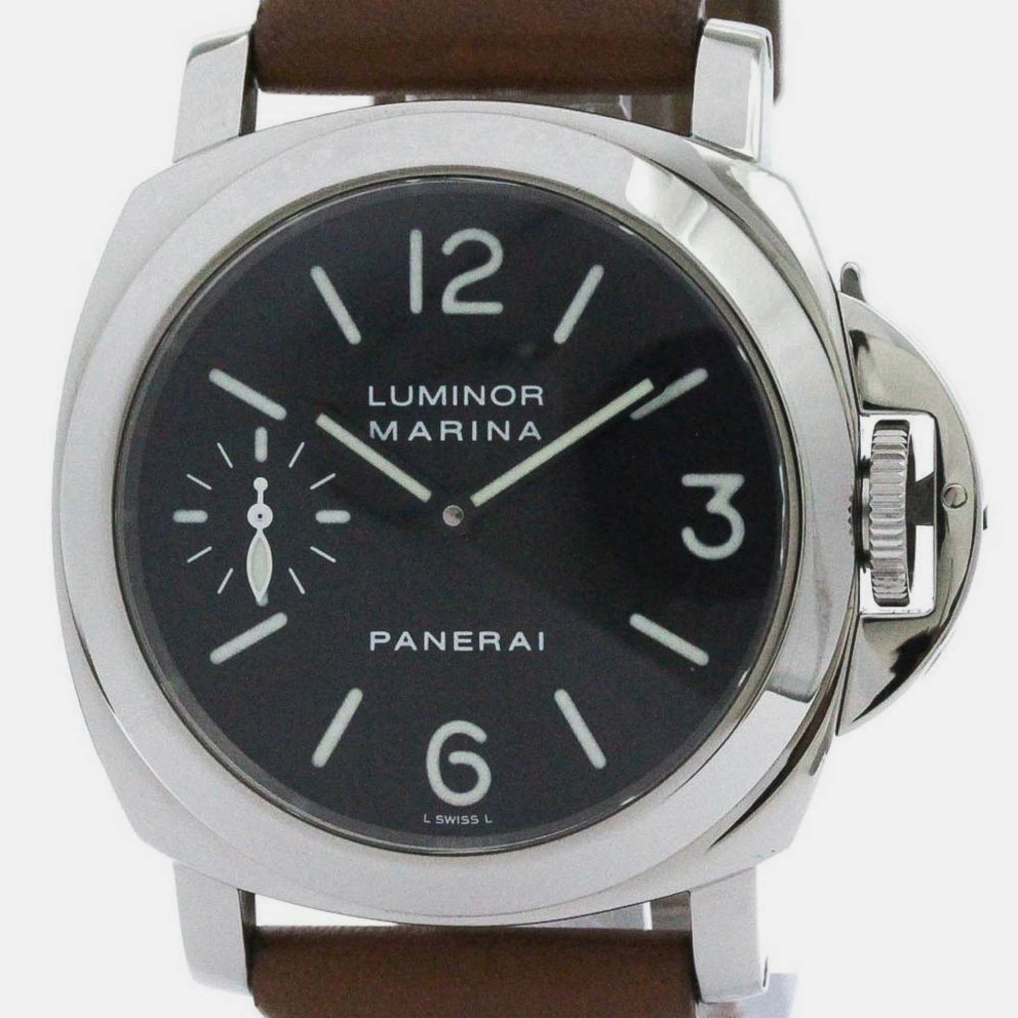 Panerai black stainless steel luminor marina pam00111 manual winding men's wristwatch 44 mm