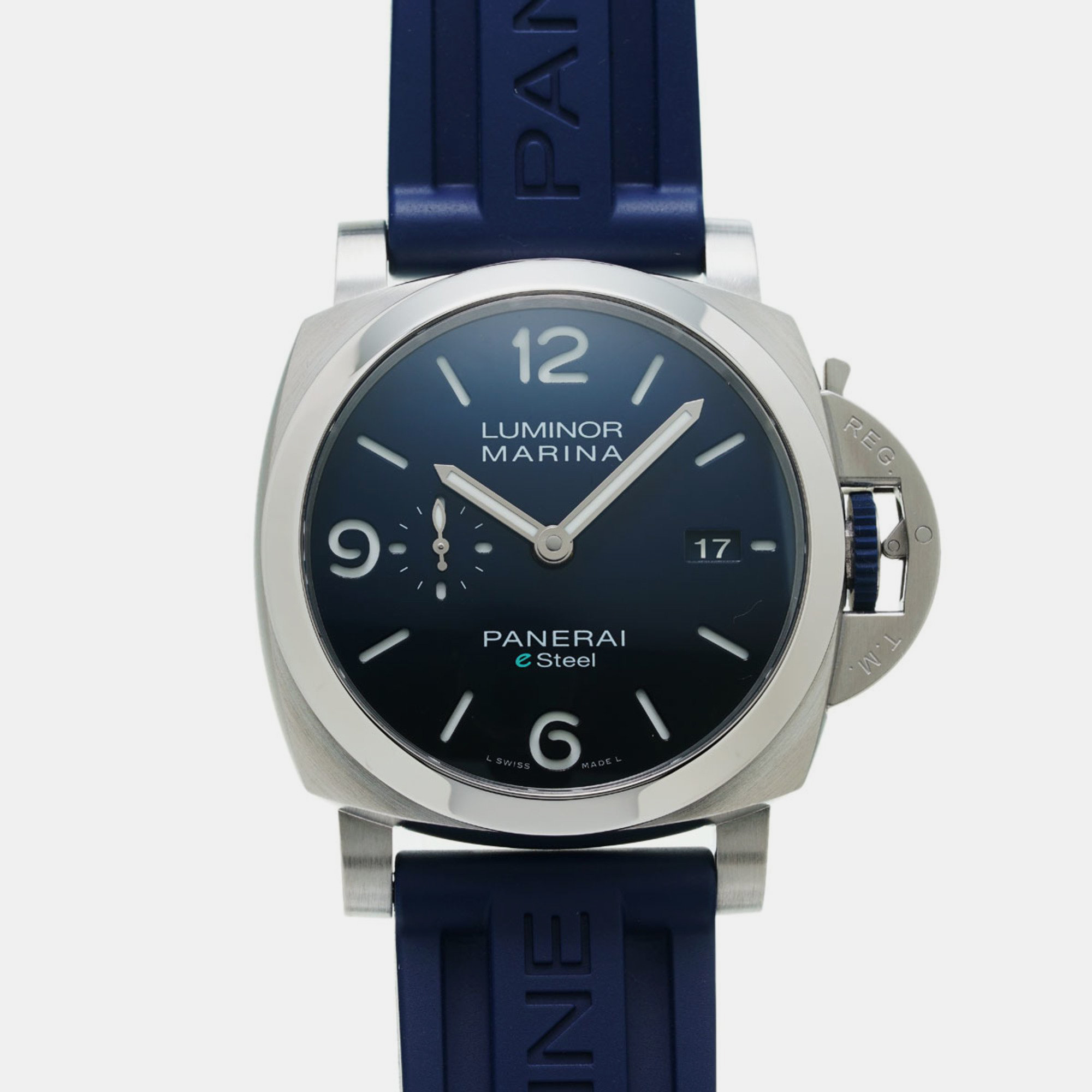 Panerai navy blue stainless steel luminor marina pam01157 manual winding men's wristwatch 43 mm