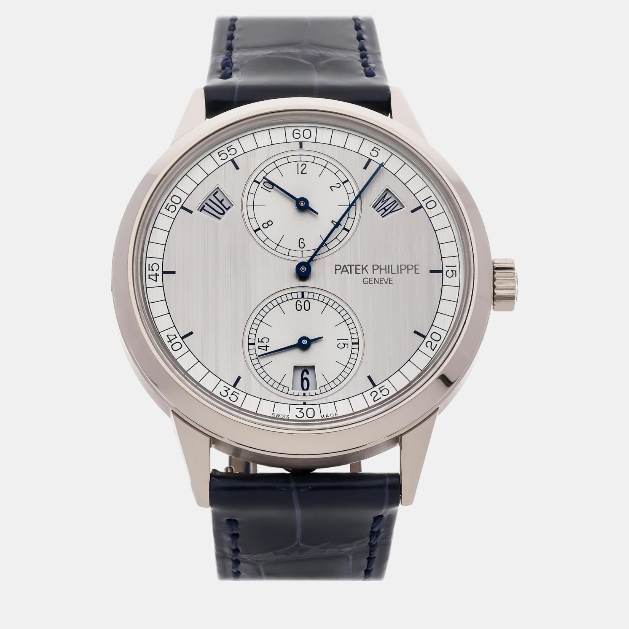 Patek philippe silver 18k white gold complications automatic men's wristwatch 40 mm