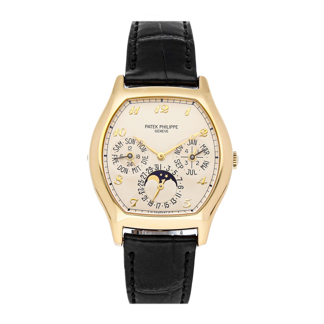 Patek Philippe Silver 18K Yellow Gold Grand Complications Perpetual Calendar Tonneau 5040J-013 Men's Wristwatch 42.5 x 35 MM