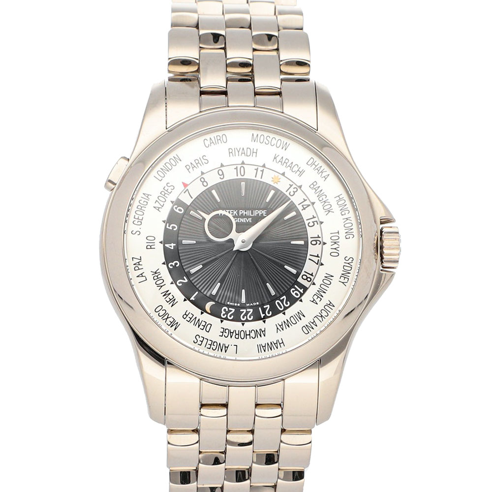 Patek Philippe Silver 18K White Gold Complications World Time 5130/1G-011 Men's Wristwatch 39.5 MM