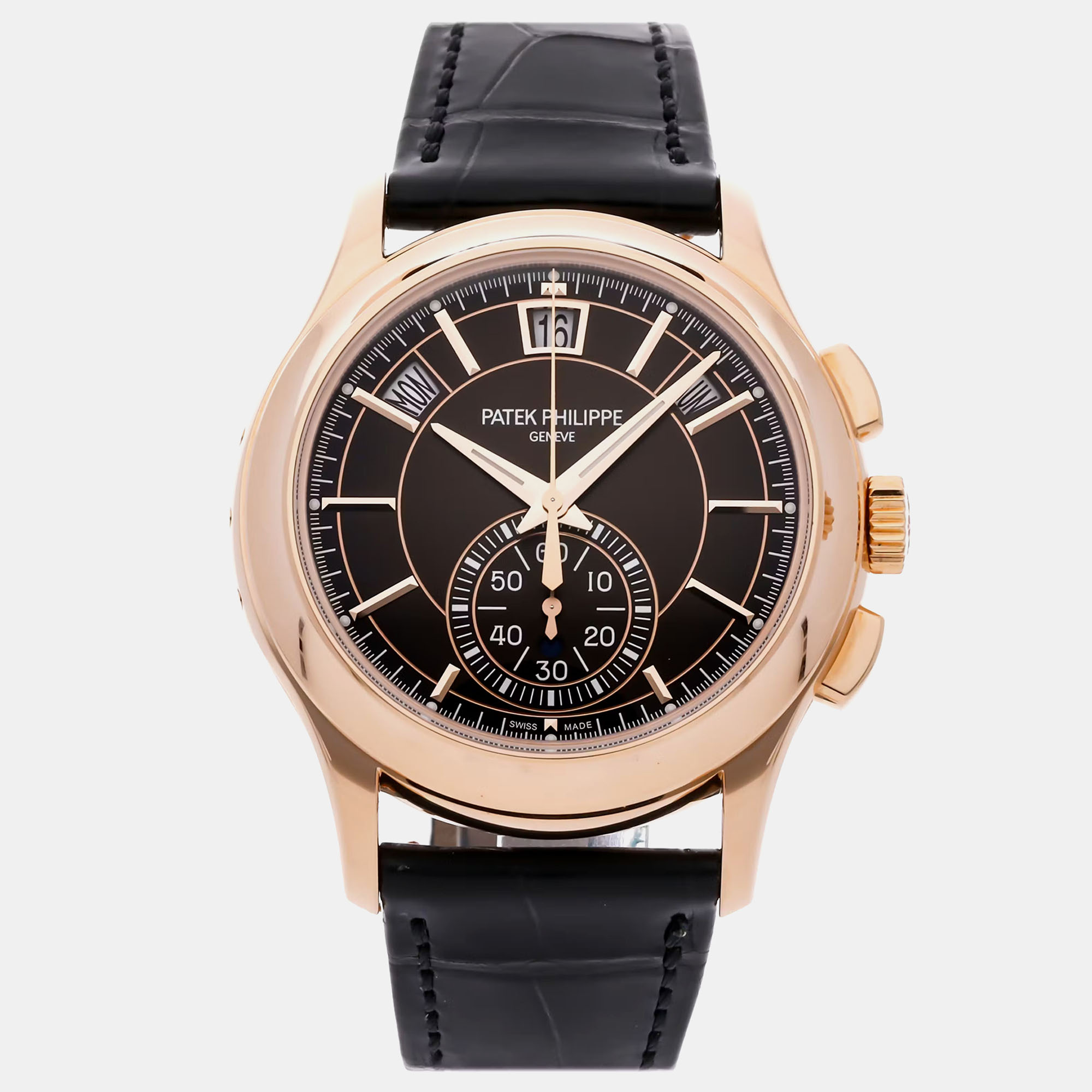 Patek philippe brown 18k rose gold complications automatic men's wristwatch 42 mm