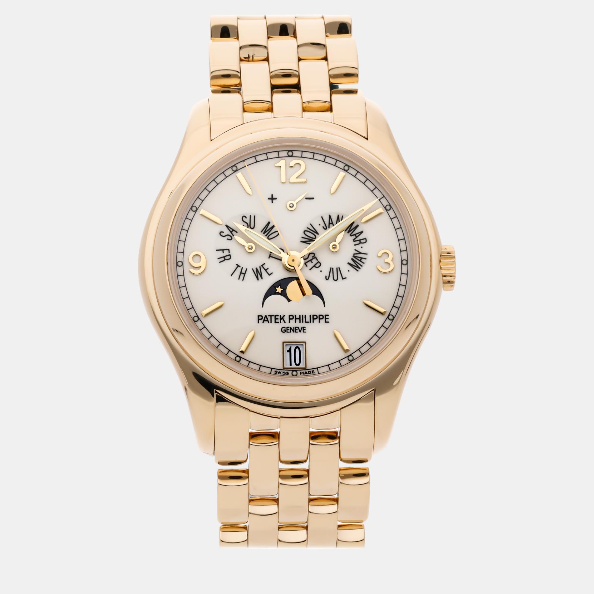 Patek philippe white 18k yellow gold complications automatic men's wristwatch 39 mm