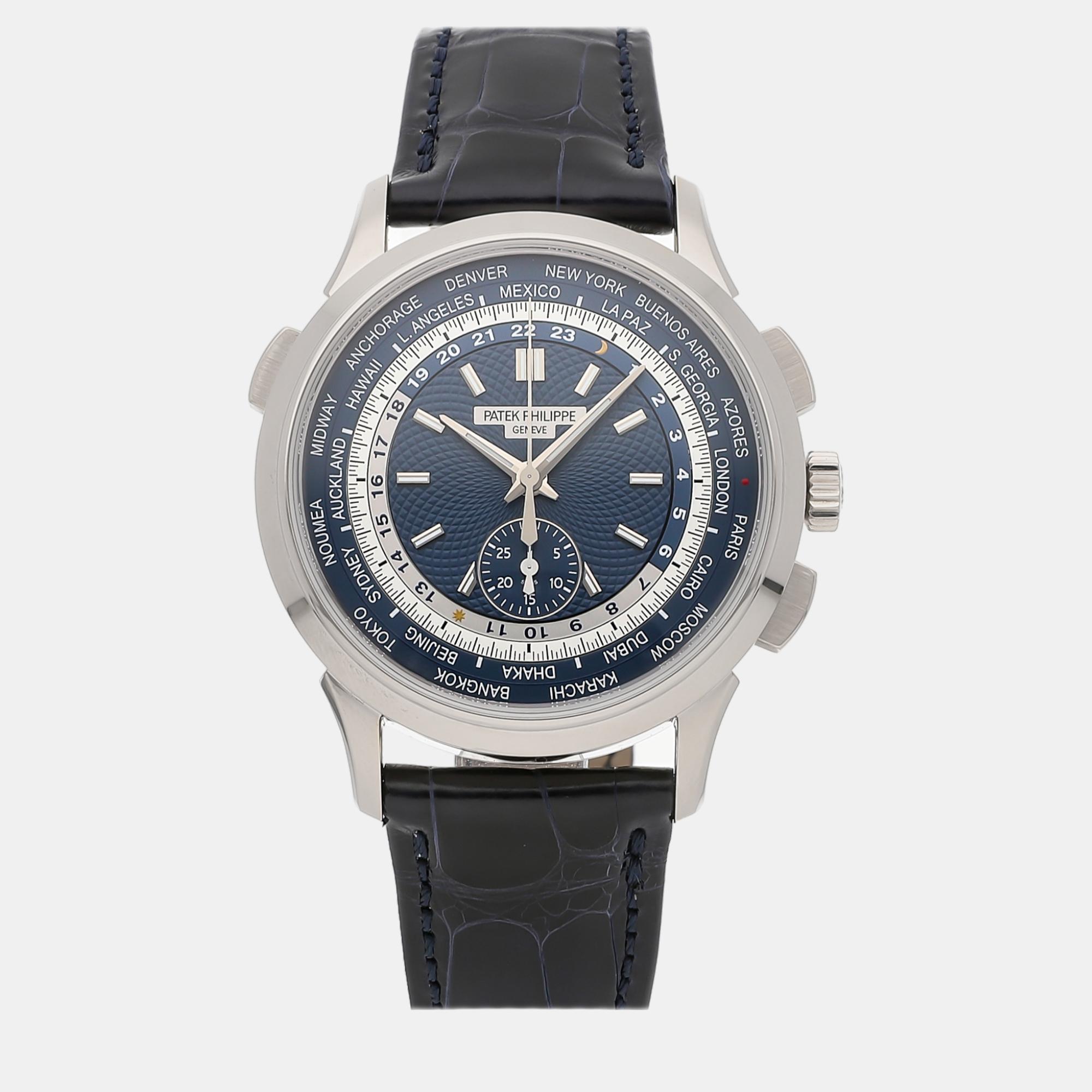 Patek philippe blue 18k white gold complications 5930g-010 automatic men's wristwatch 39 mm