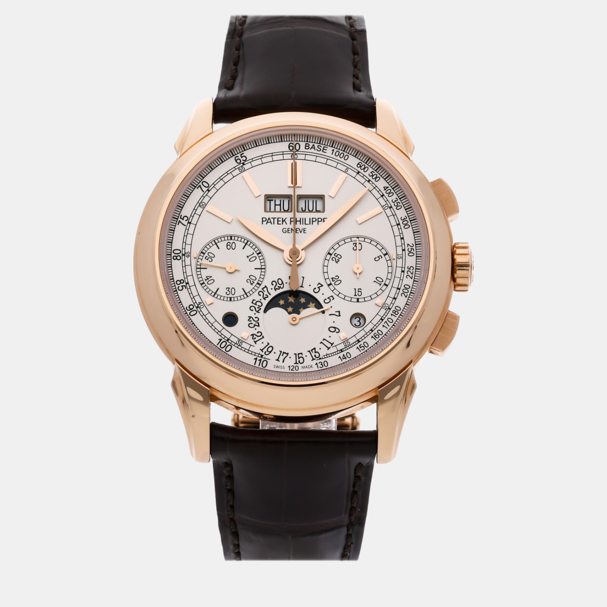 Patek philippe silver 18k rose gold grand complications manual winding men's wristwatch 41 mm