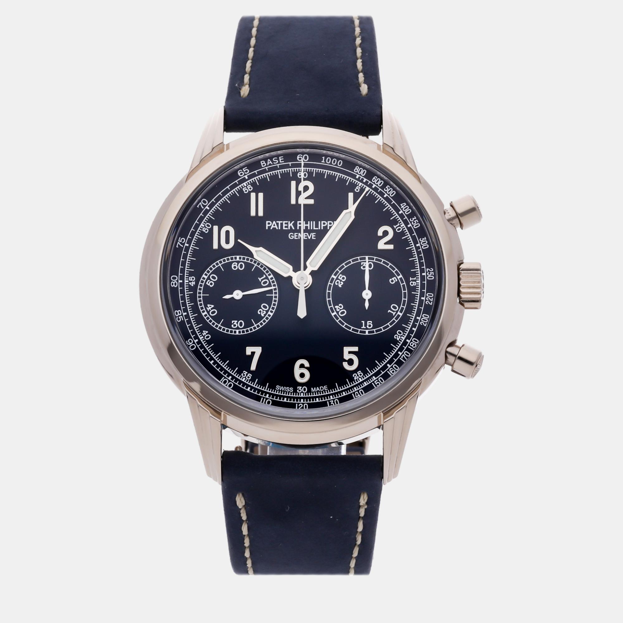 Patek philippe blue 18k white gold complications manual winding men's wristwatch 41 mm