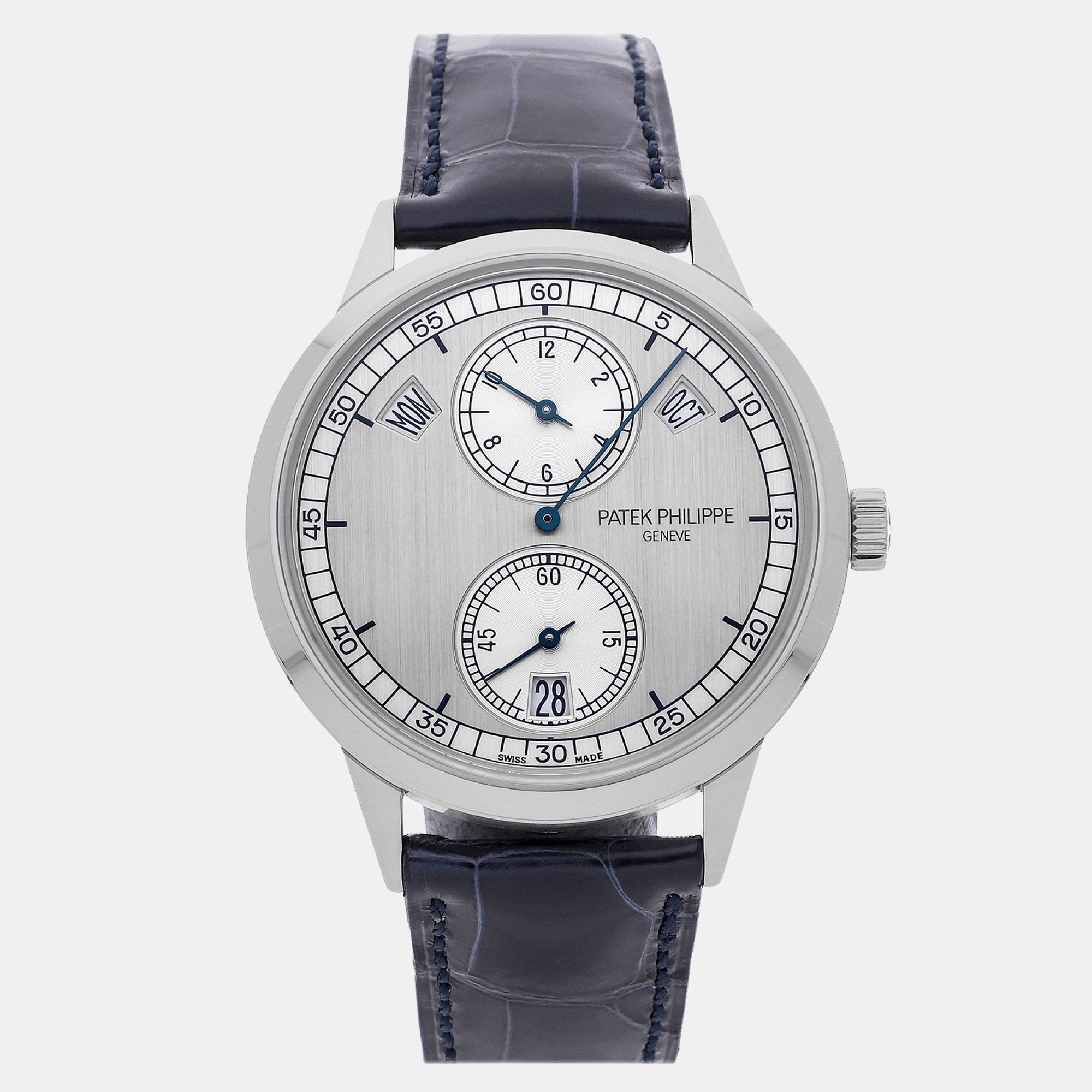Patek philippe silver 18k white gold complications men's wristwatch 40 mm
