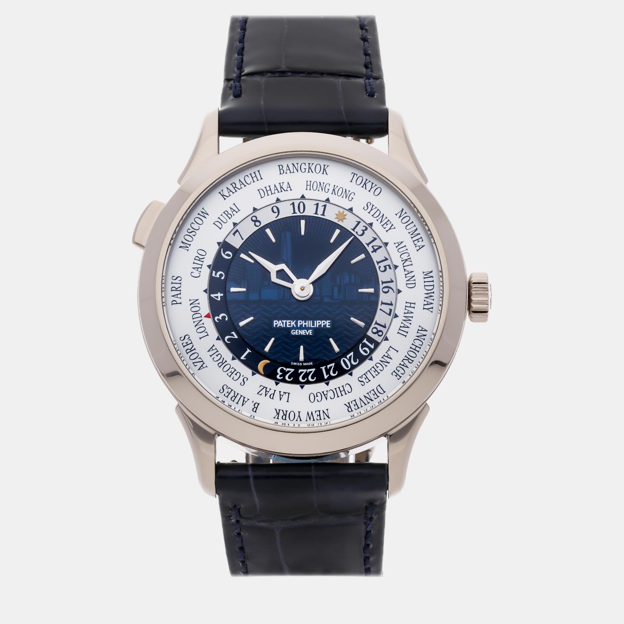 Patek philippe blue 18k white gold complications automatic men's wristwatch 38 mm
