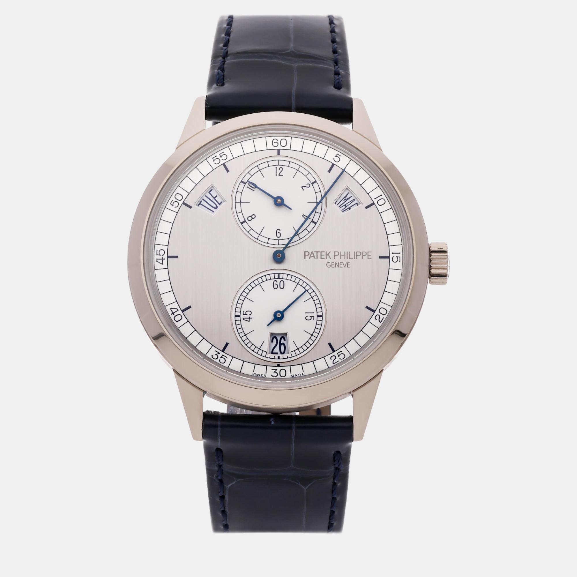 Patek philippe silver 18k white gold complications automatic men's wristwatch 40 mm